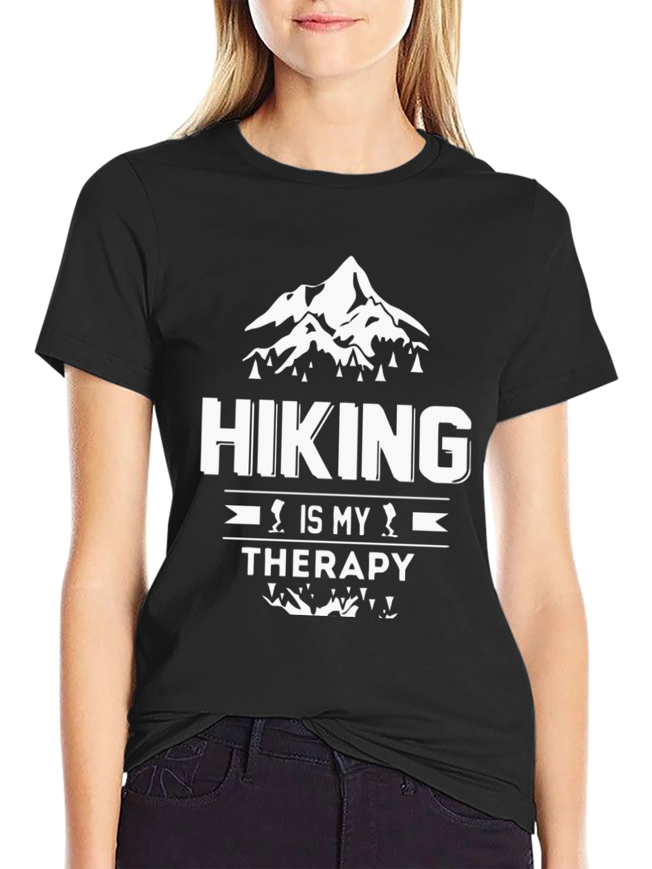 Black Hiking is My Therapy Black Graphic T-Shirt view 2