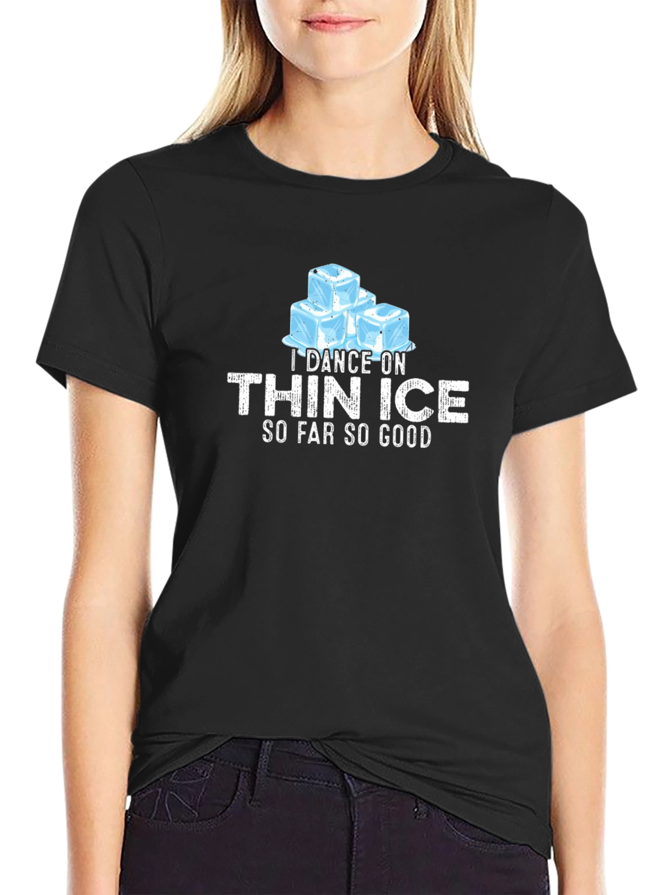 Black I Dance On Thin Ice Men's Black Graphic T-Shirt view 2