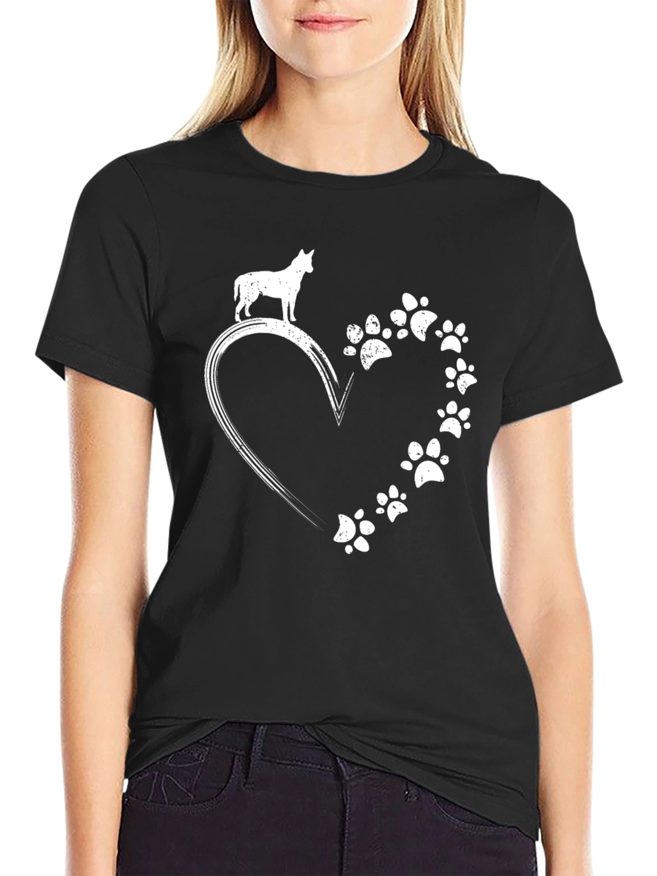 Black Dog Paw Heart T-Shirt - Unisex view 2