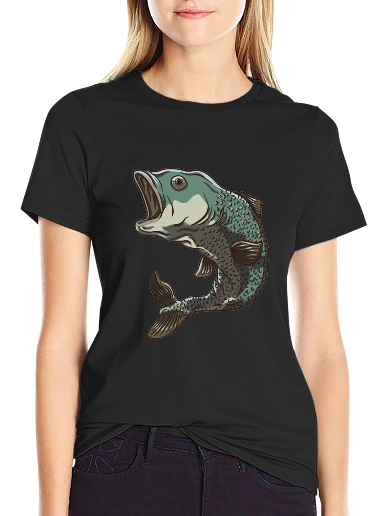Black Bass Fish Graphic Black T-Shirt - Angler Apparel view 2
