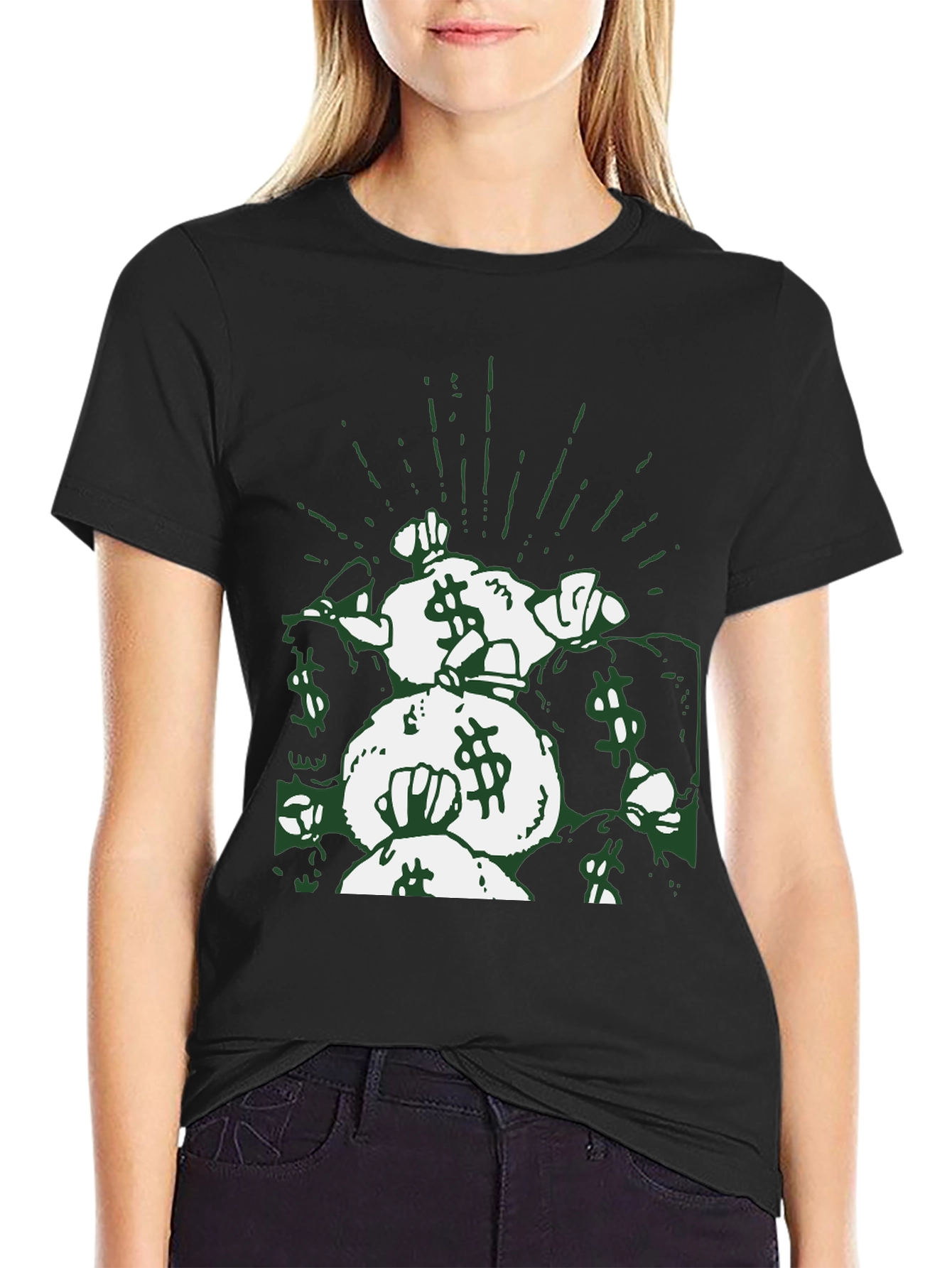 Black Money Bags Graphic Tee - Black Cotton Shirt view 2