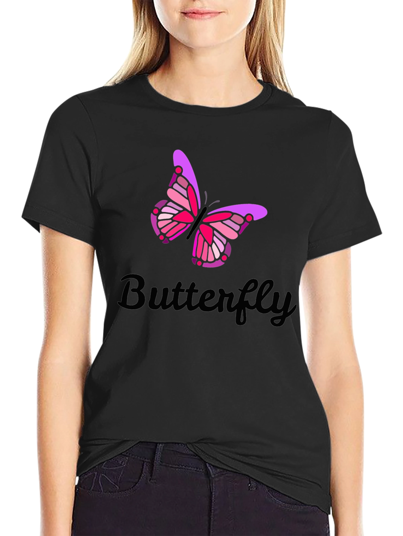 Black Butterfly Graphic Print Men's Black T-Shirt view 2