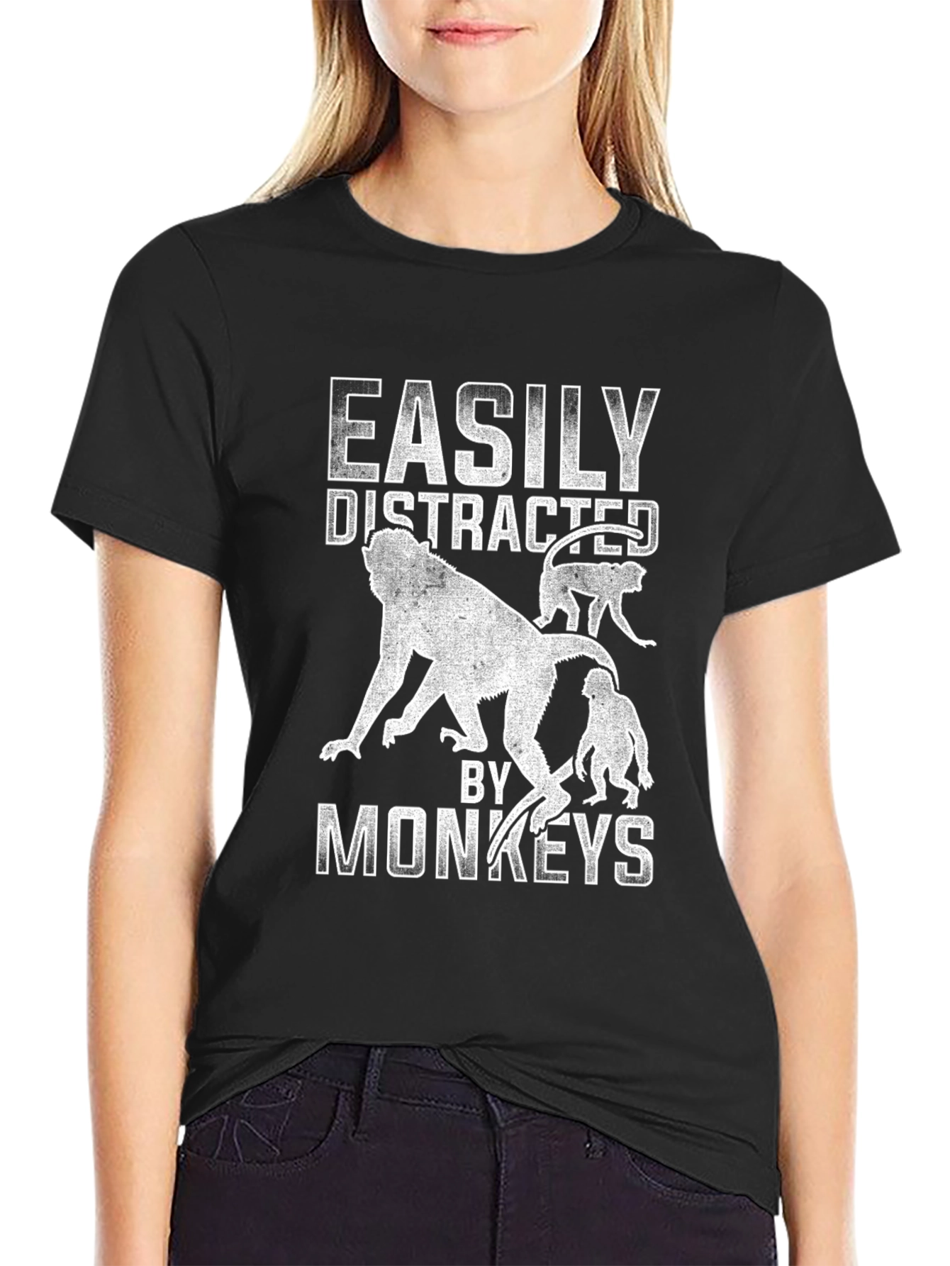 Black Easily Distracted By Monkeys Graphic T-Shirt view 2