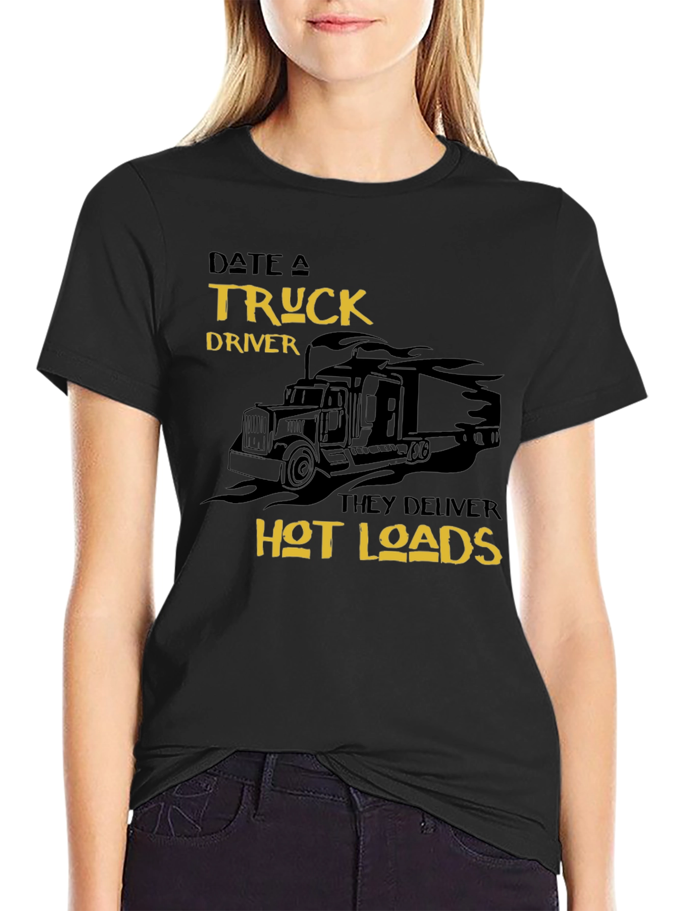 Black Date a Truck Driver Funny Graphic T-Shirt view 2