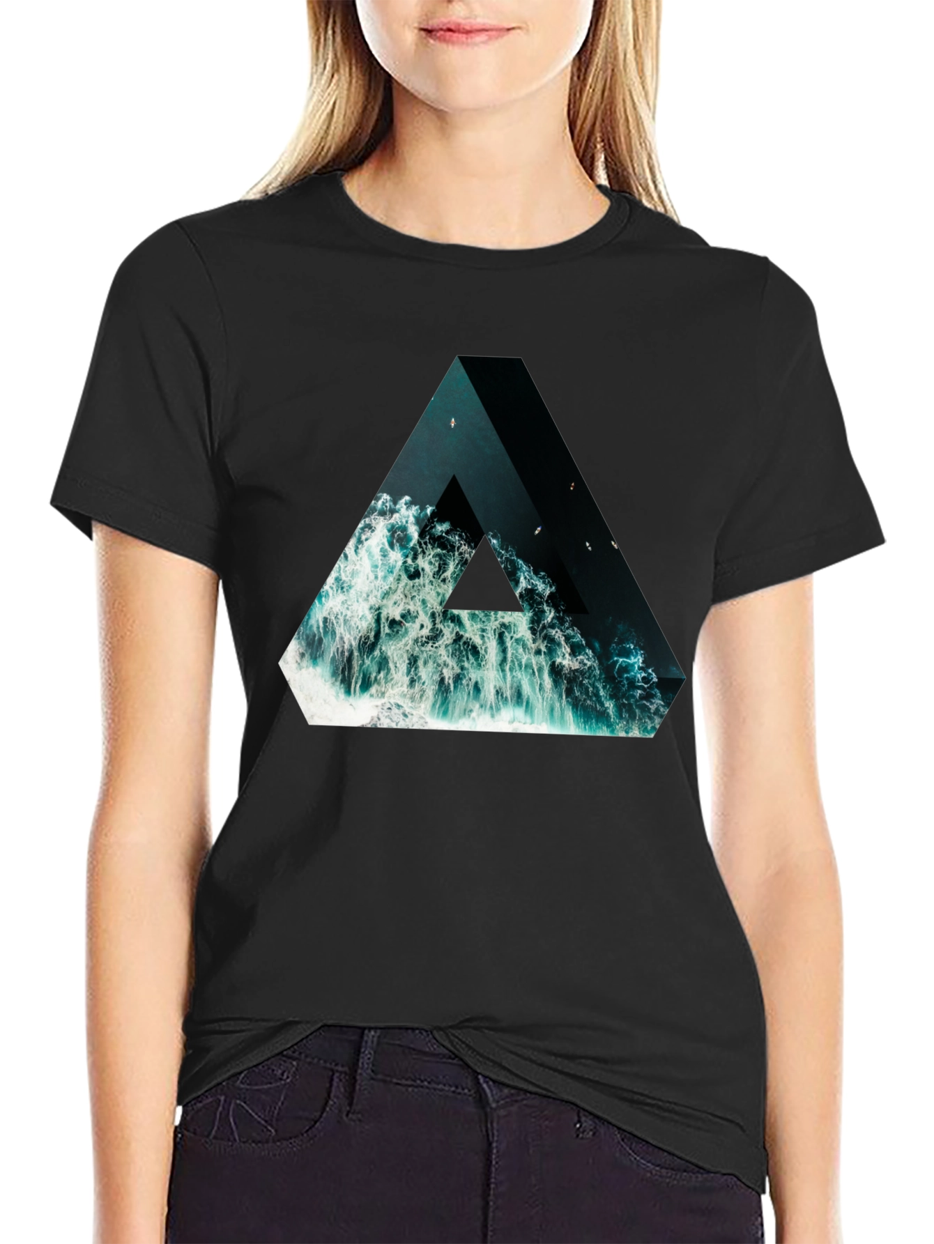 Black Ocean Triangle Graphic Tee - Unique Design! view 2