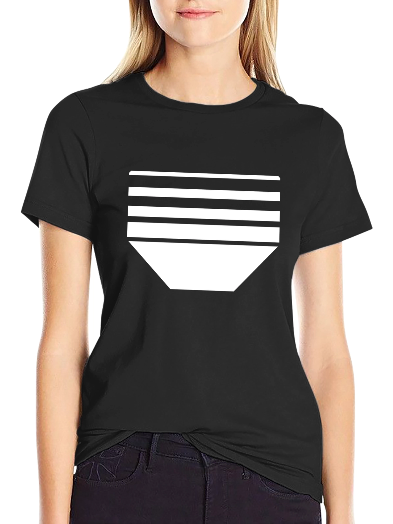 Black Modern Striped Tee - Black Graphic T-Shirt view 2