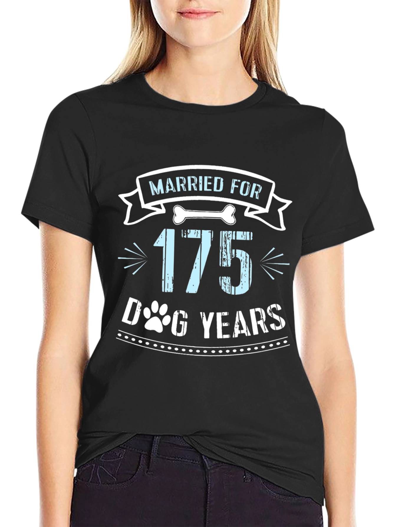 Black Married For 175 Dog Years Graphic Tee view 2