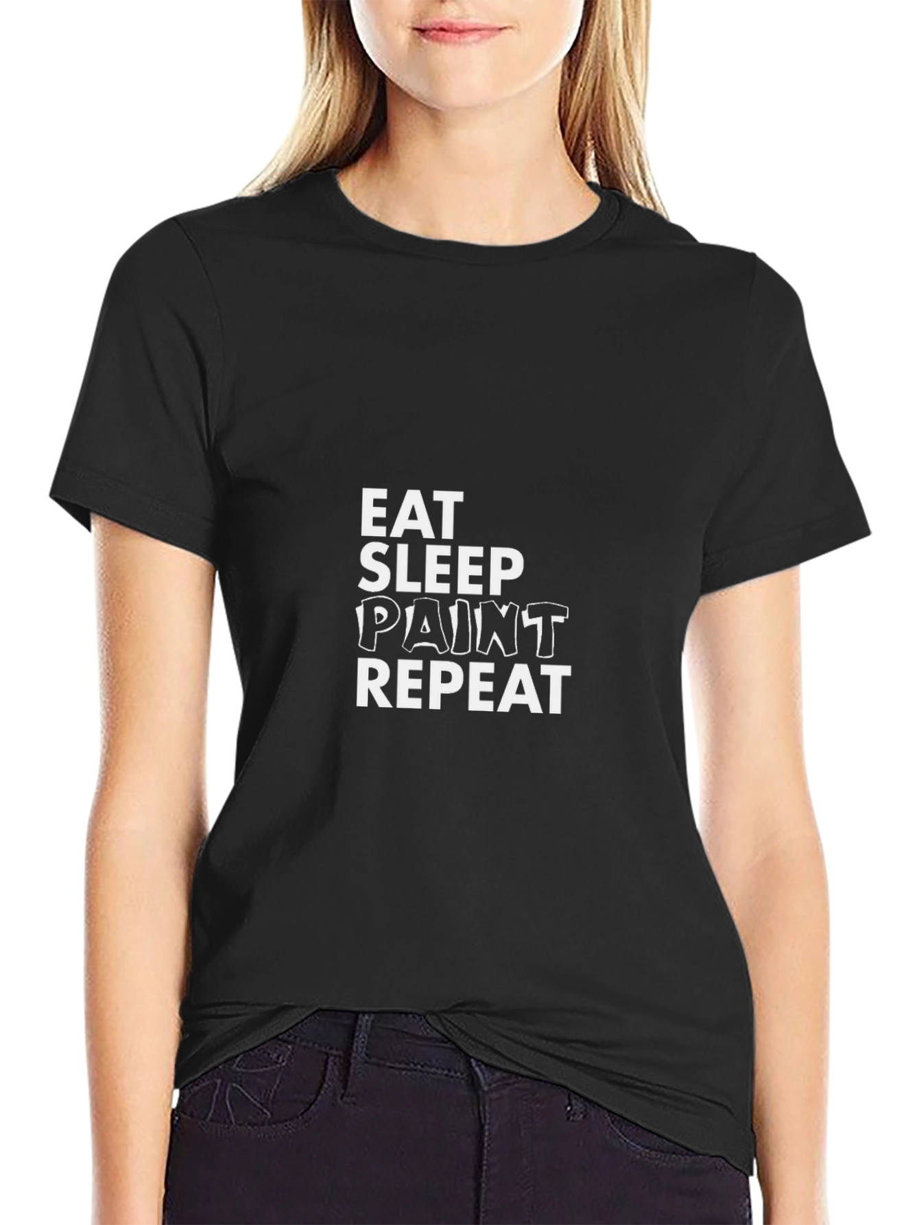 Black Eat Sleep Paint Repeat Black Graphic T-Shirt view 2