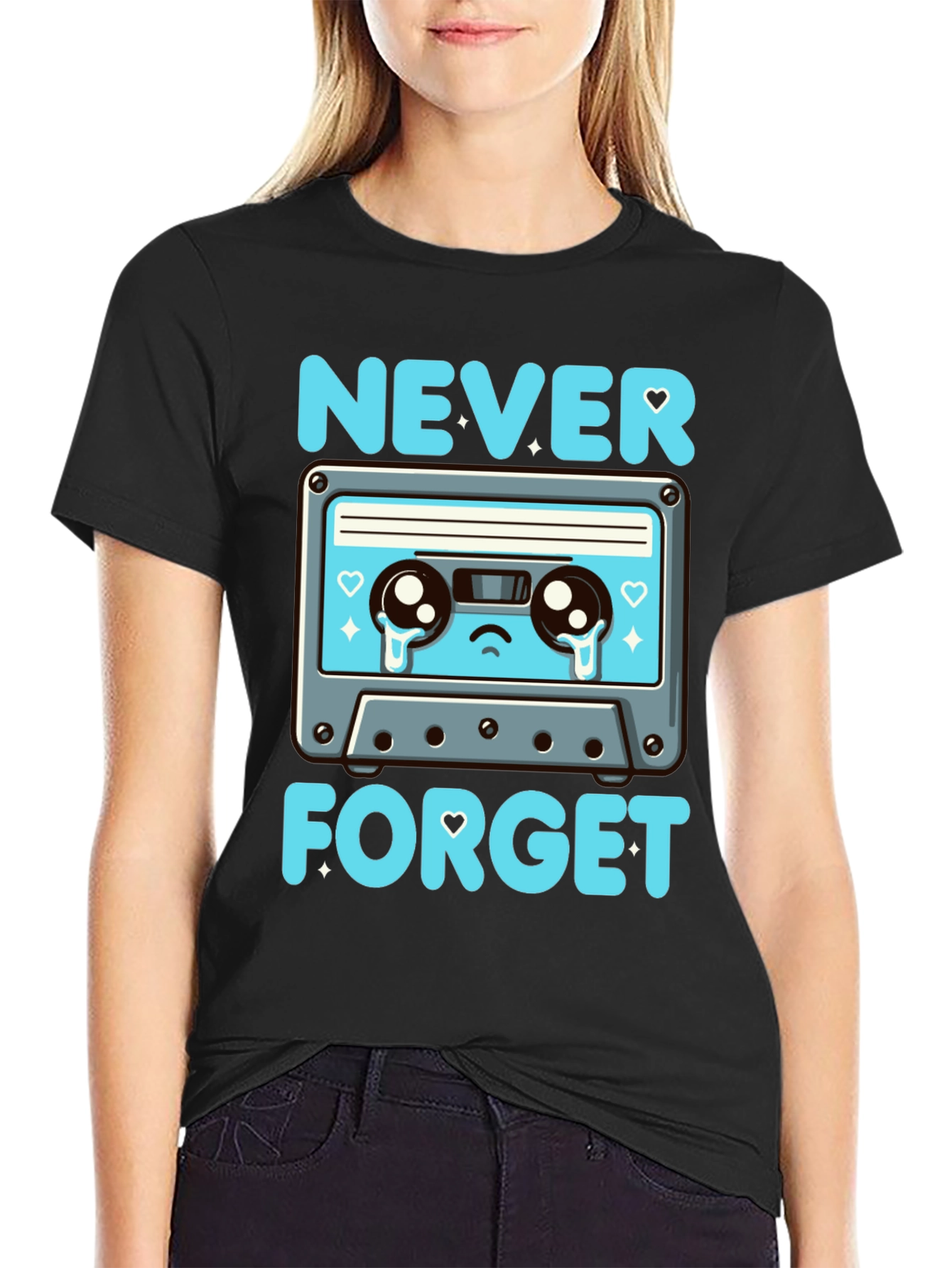 Black Retro Cassette Tape Never Forget T-Shirt view 2