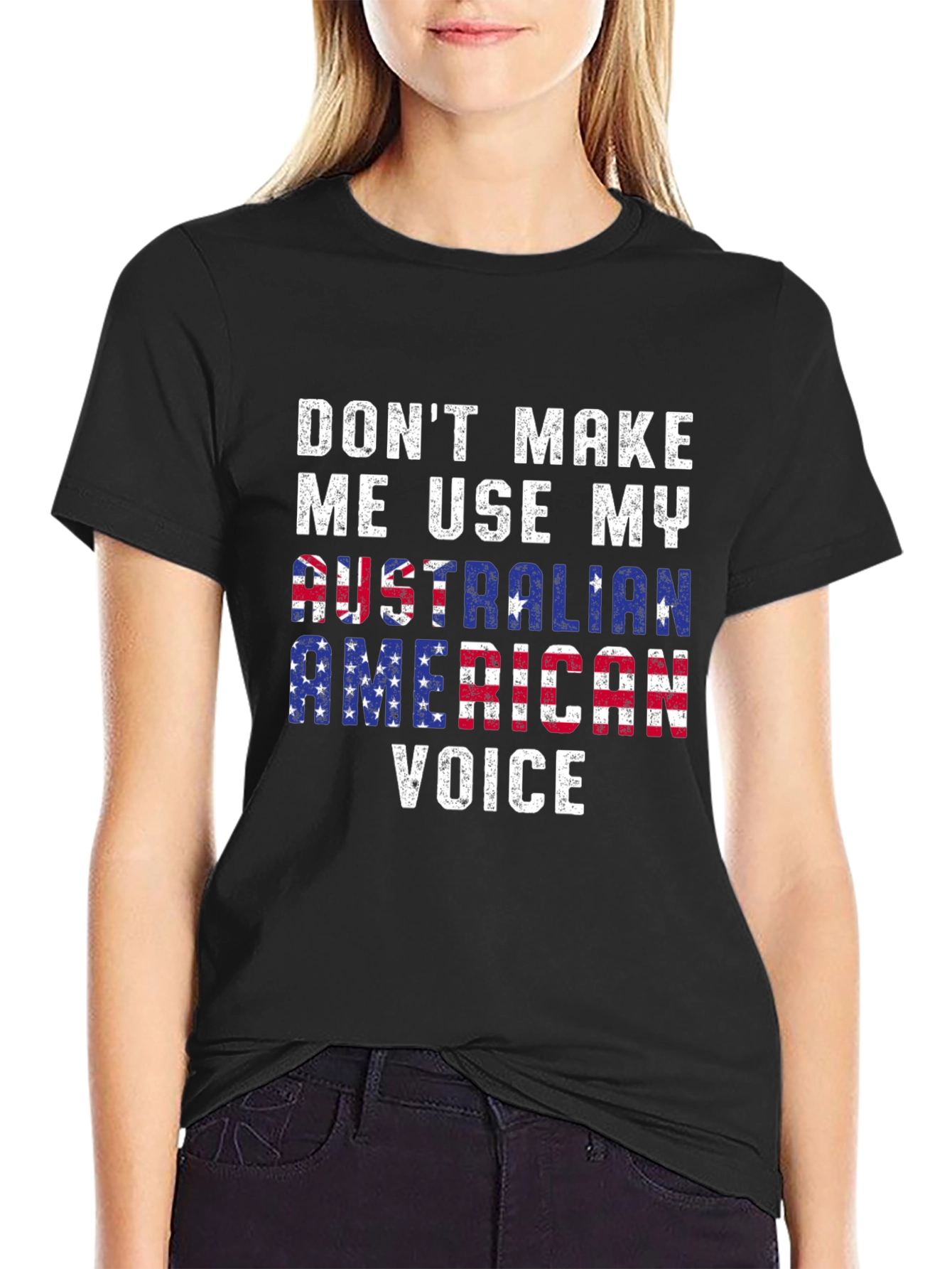 Black Funny Australian American Voice T-Shirt view 2