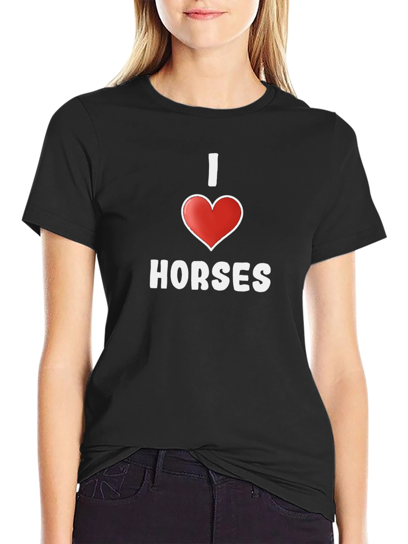 Black I Heart Horses Graphic Tee - Black Cotton Casual Shirt view 2