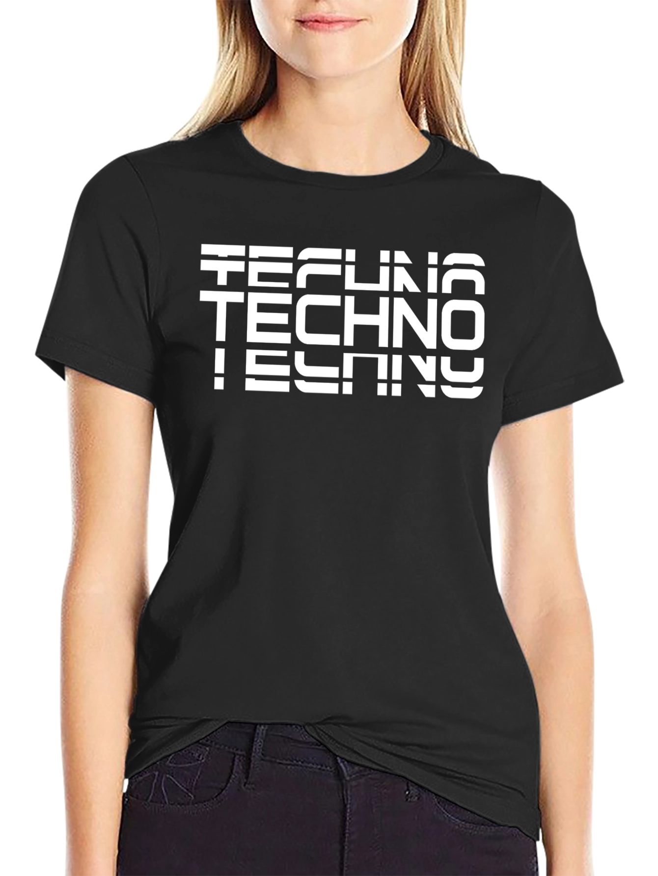 Black Techno Graphic Print T-Shirt view 2