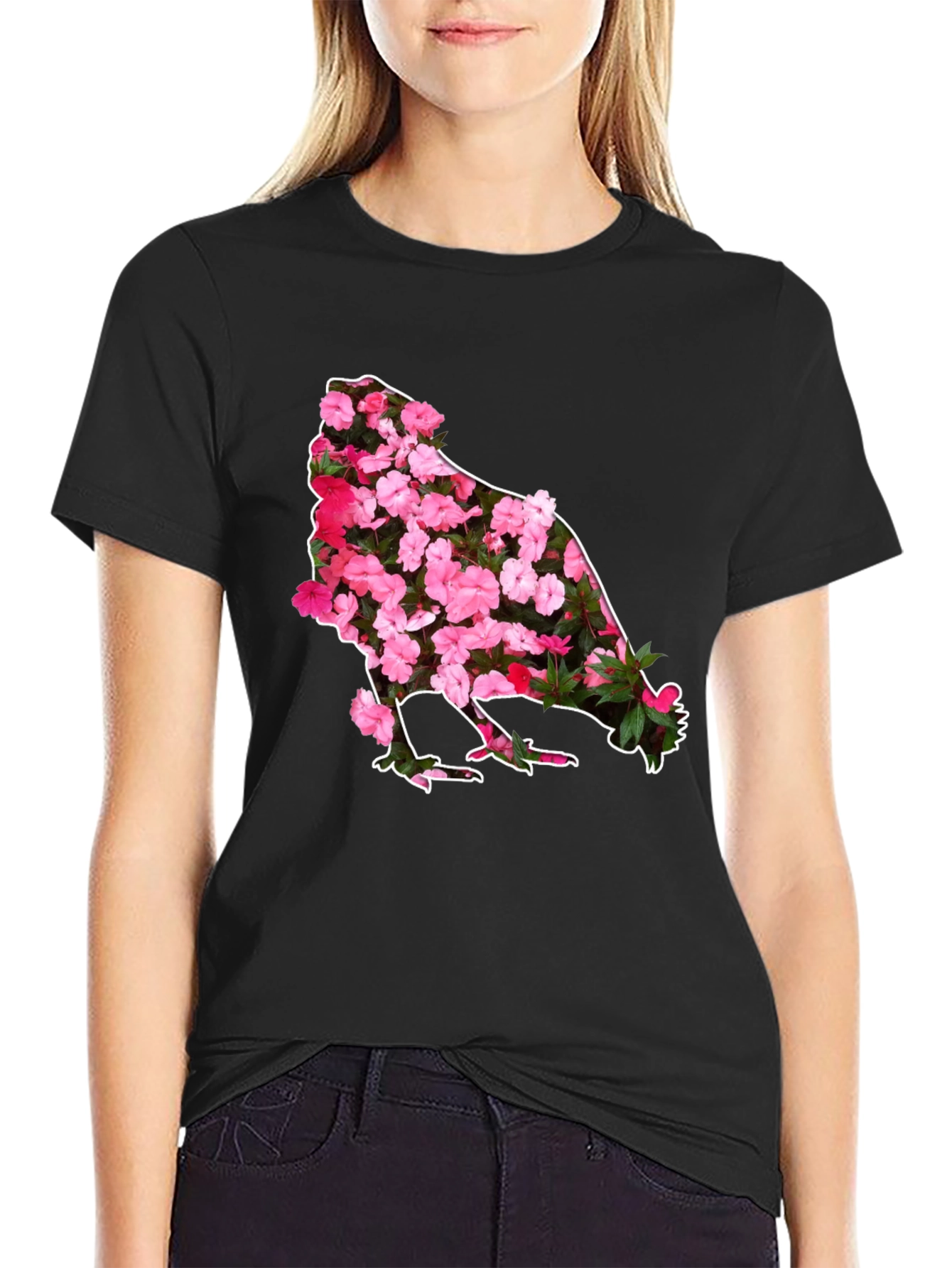 Black Floral Chicken Graphic Tee - Black view 2
