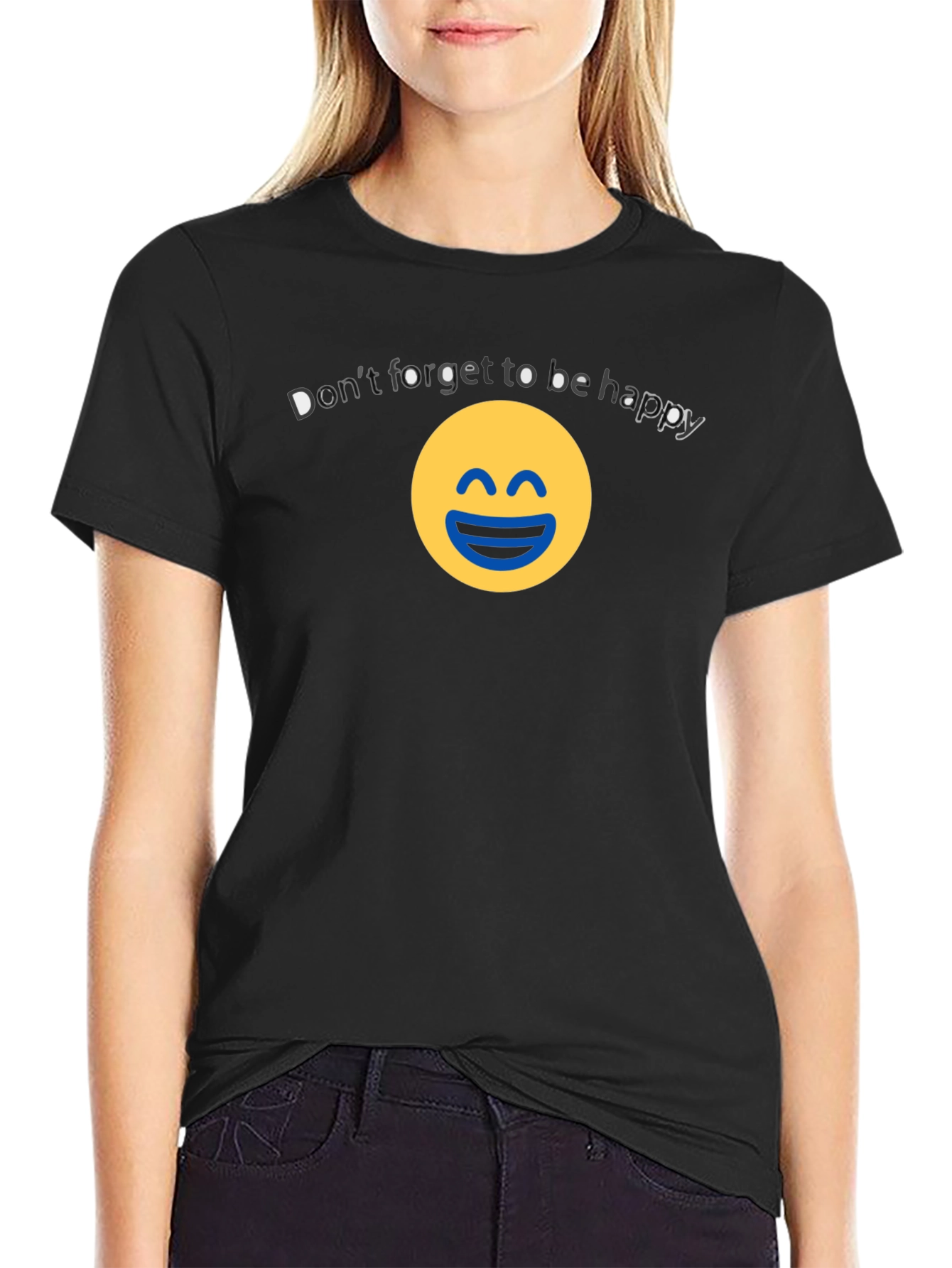 Black Be Happy Graphic Tee - Unisex Cotton Blend view 2