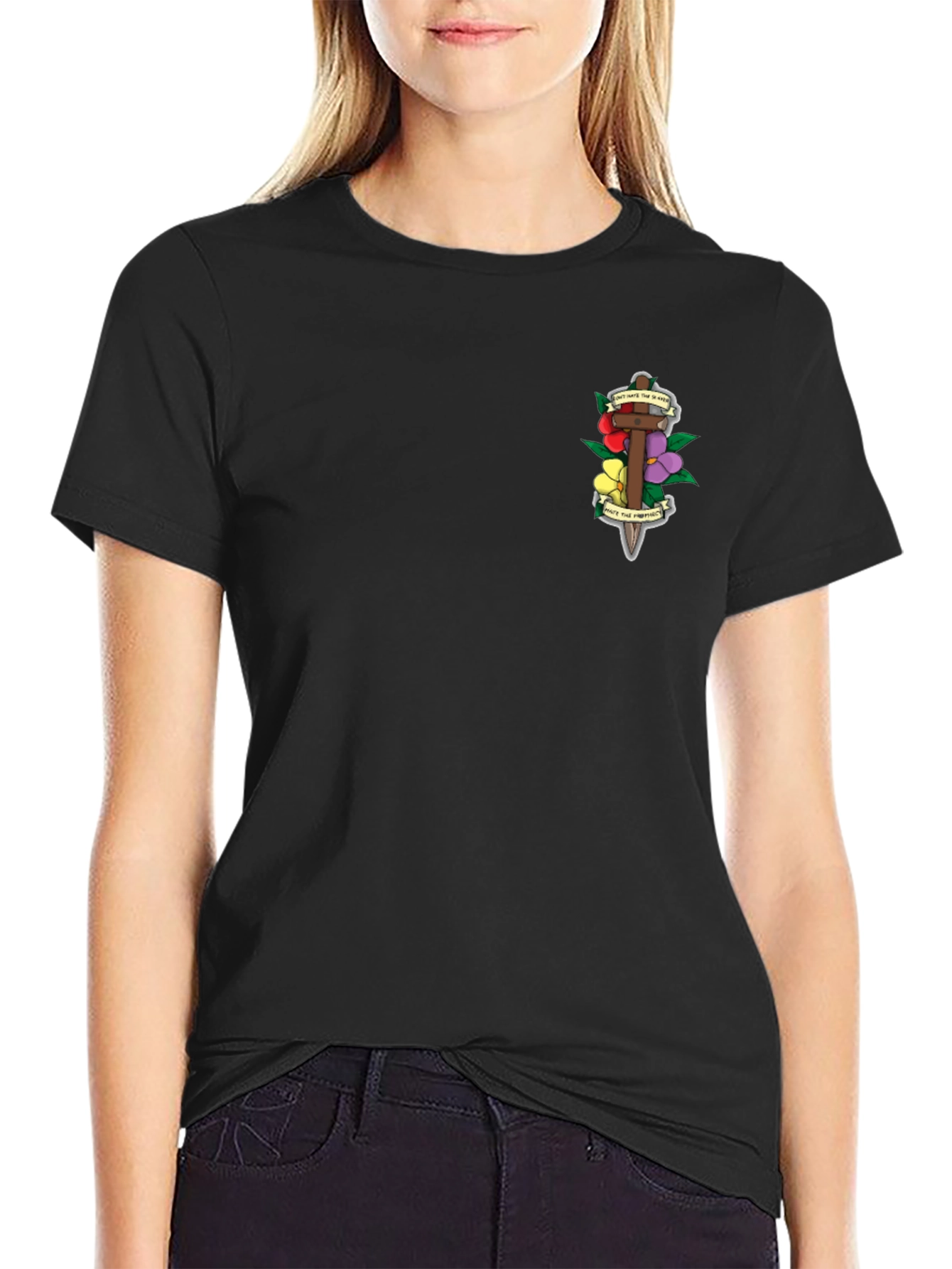 Black Floral Dagger Graphic Tee - Classic Black Shirt view 2