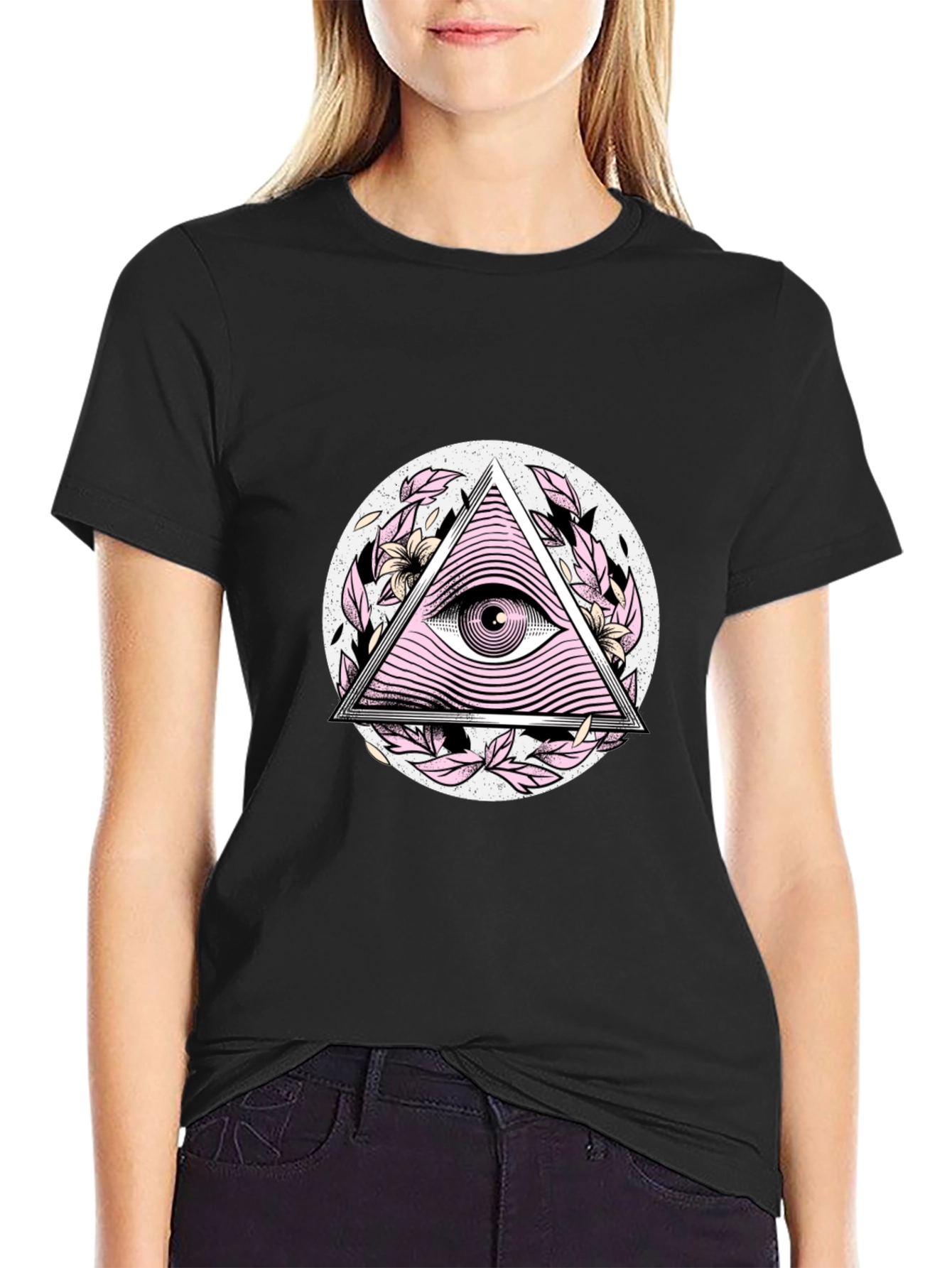 Black All Seeing Eye Graphic Black T-Shirt view 2