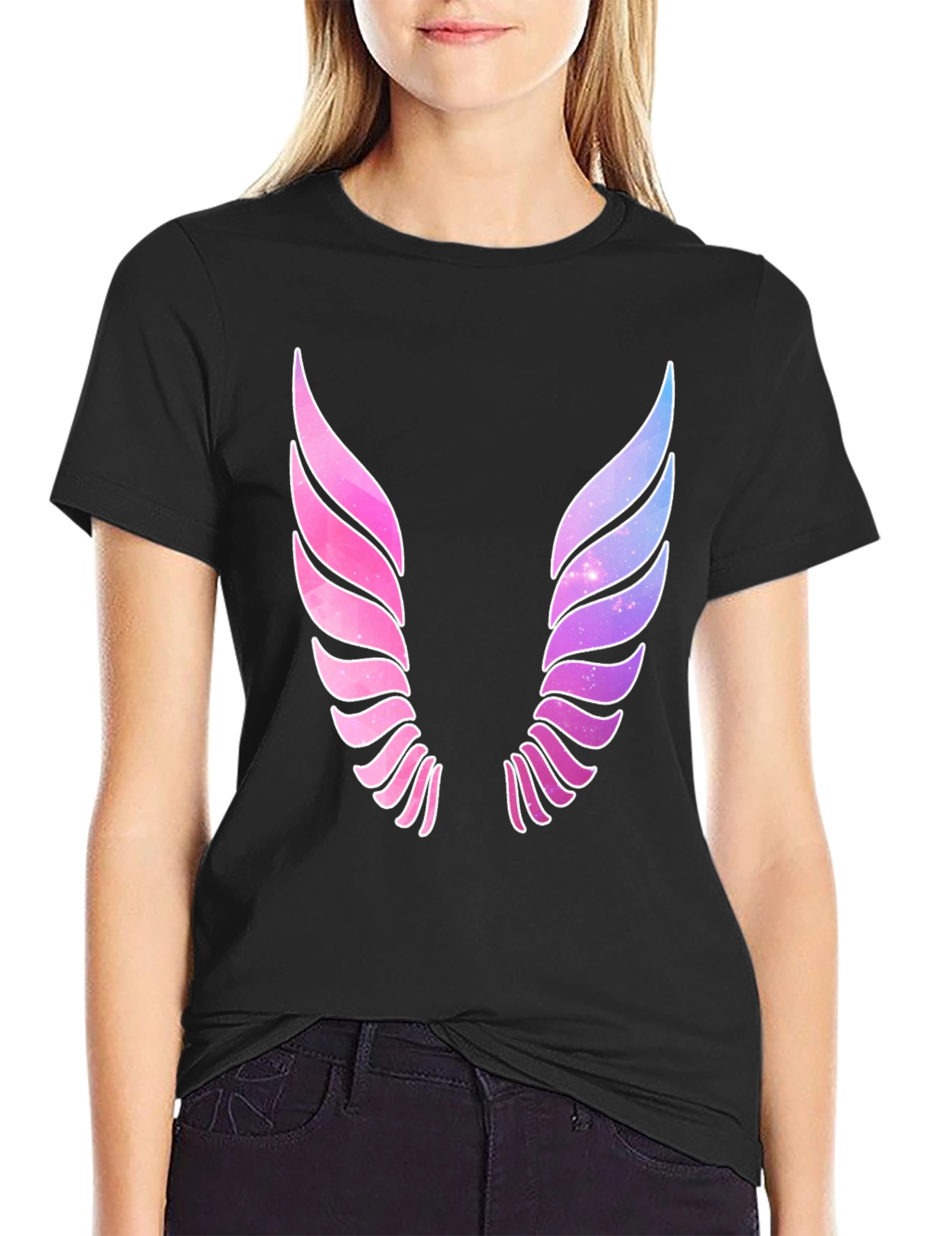 Black Galaxy Wings Graphic Black T-Shirt view 2