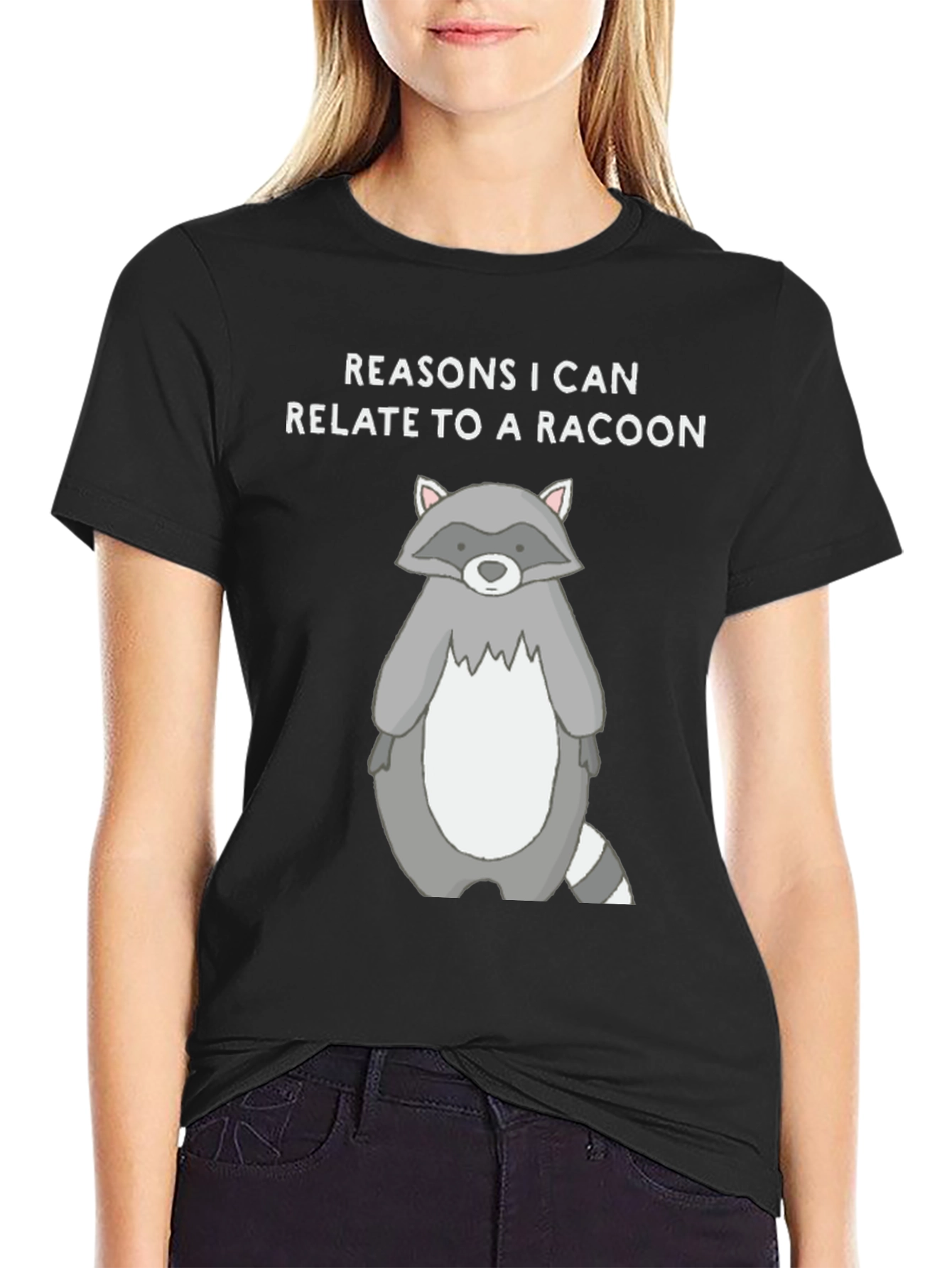 Black Relate to a Racoon Black T-Shirt view 2