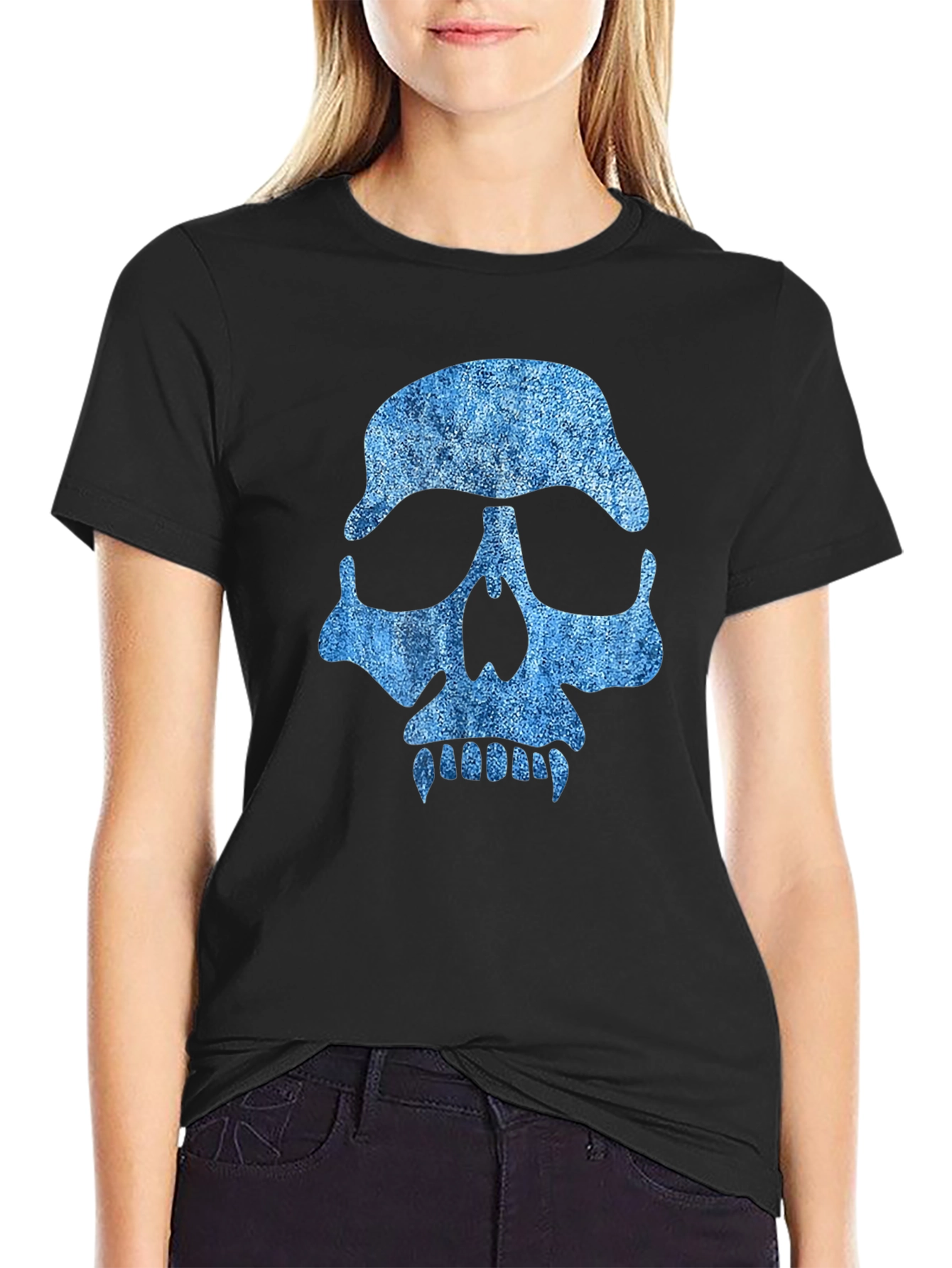 Black Skull Graphic Tee - Denim Style view 2
