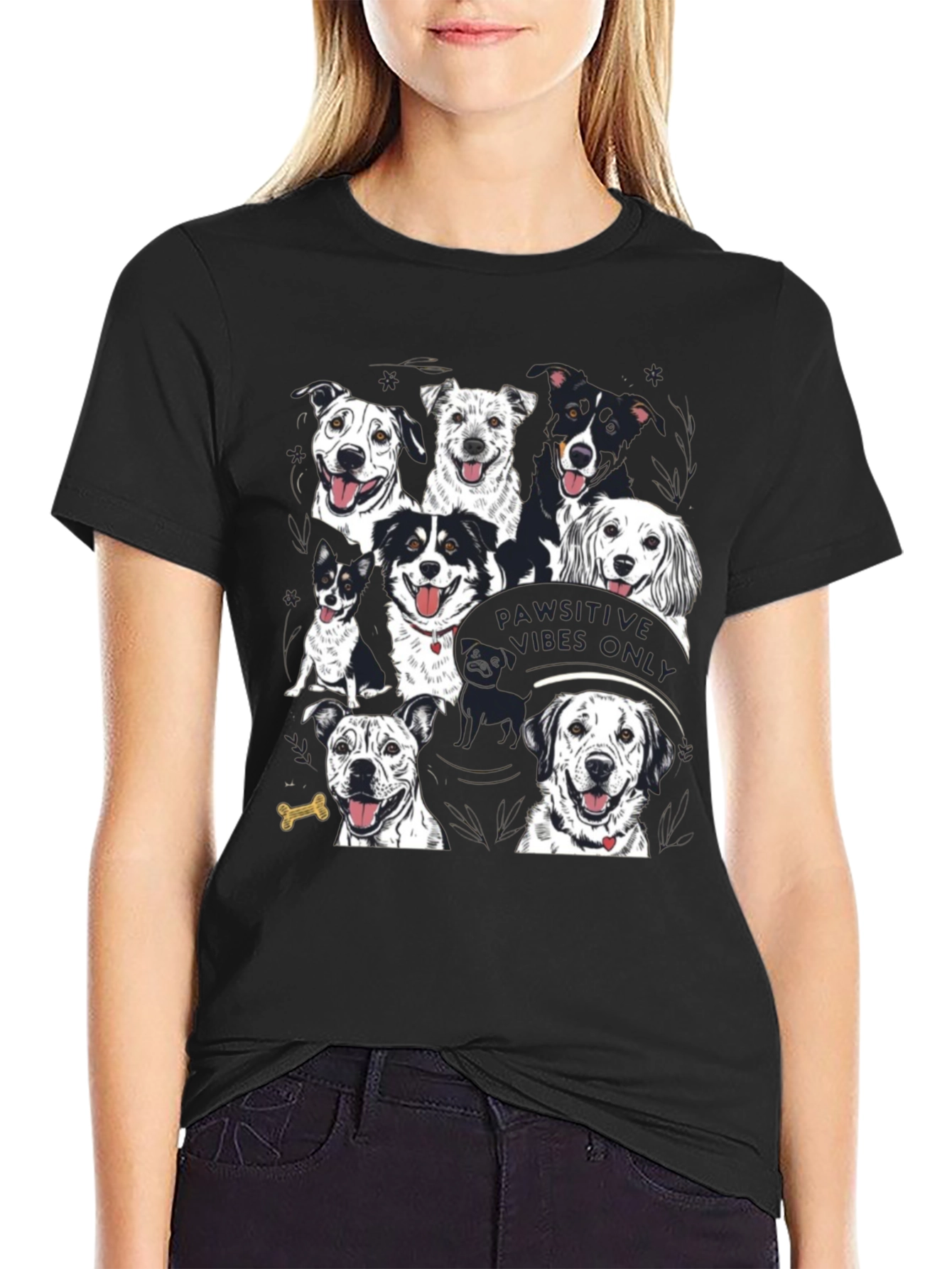 Black Pawsitive Vibes Only Dog Graphic T-Shirt view 2
