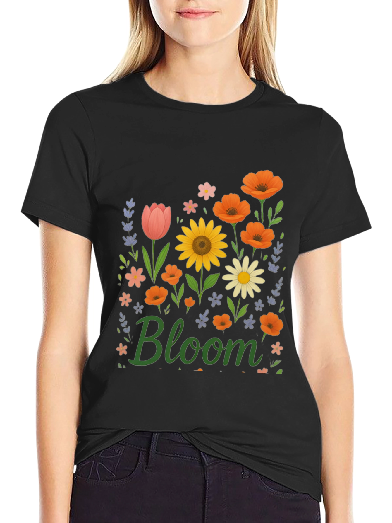 Black Bloom Floral Graphic T-Shirt - Black view 2