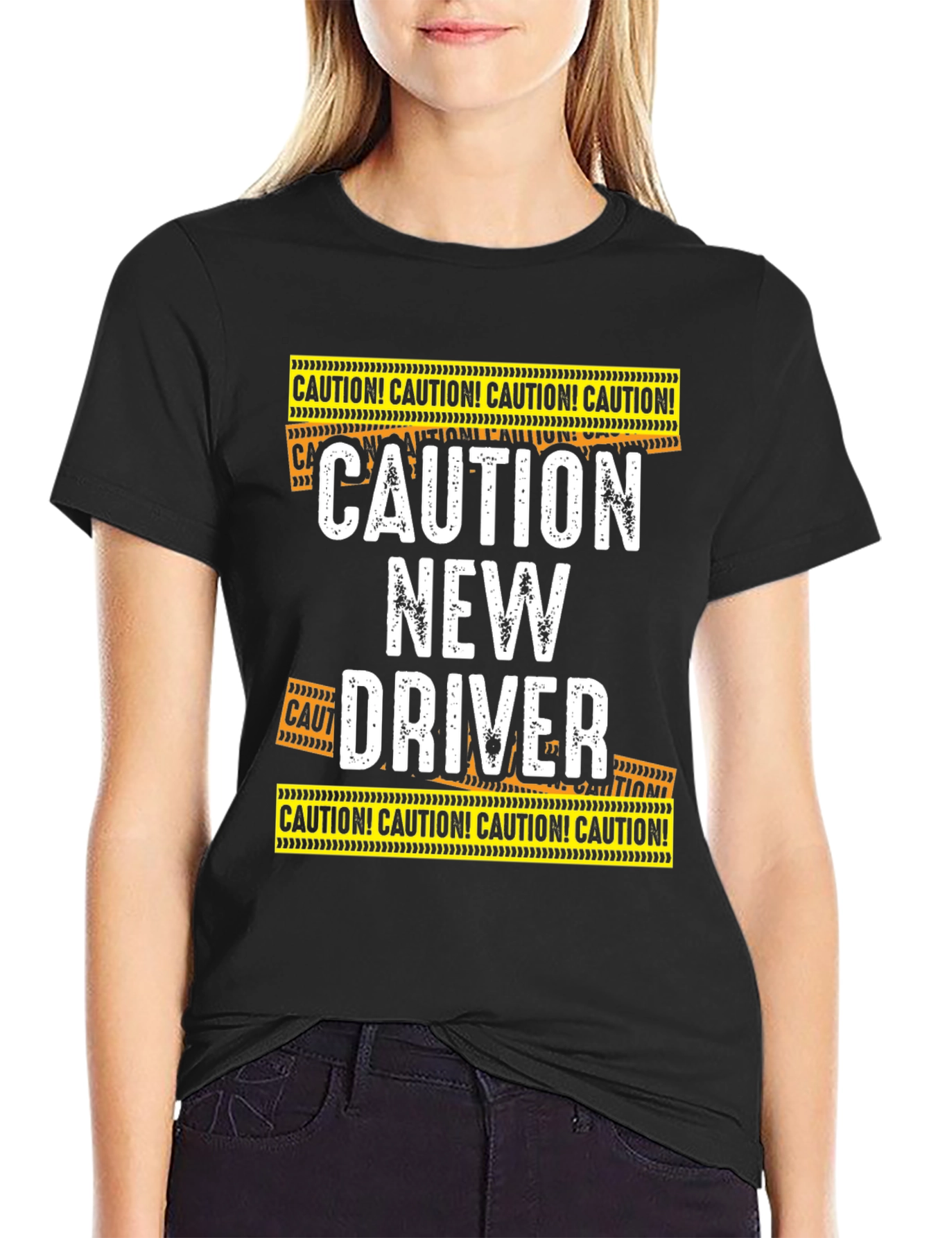 Black Caution New Driver T-Shirt Funny Gift Idea view 2