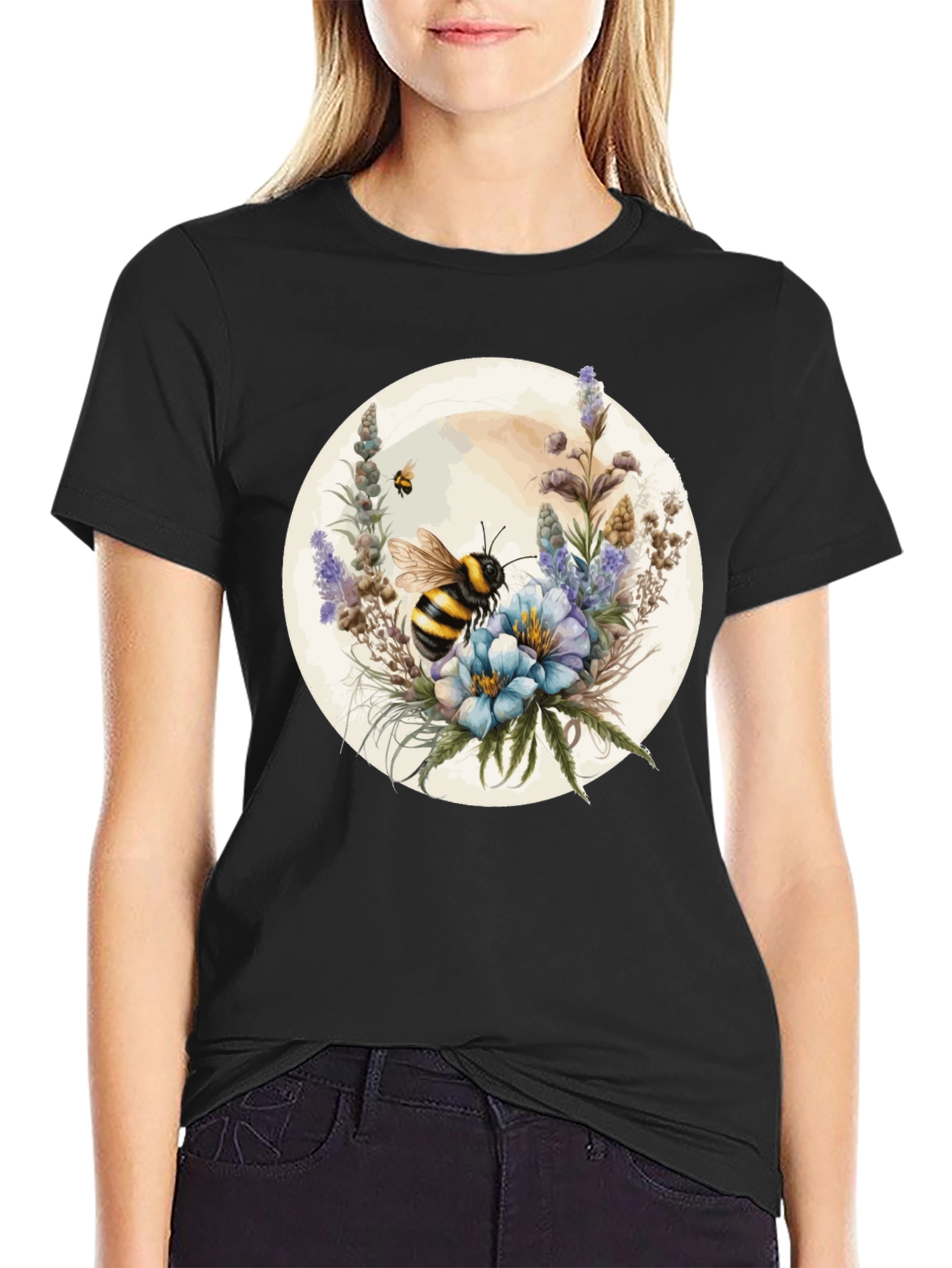 Black Bumble Bee Floral T-Shirt view 2