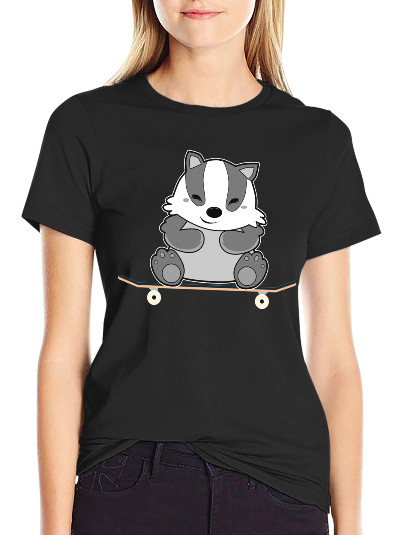 Black Badger Skateboarder Tee - Cool Cartoon Graphic Shirt view 2