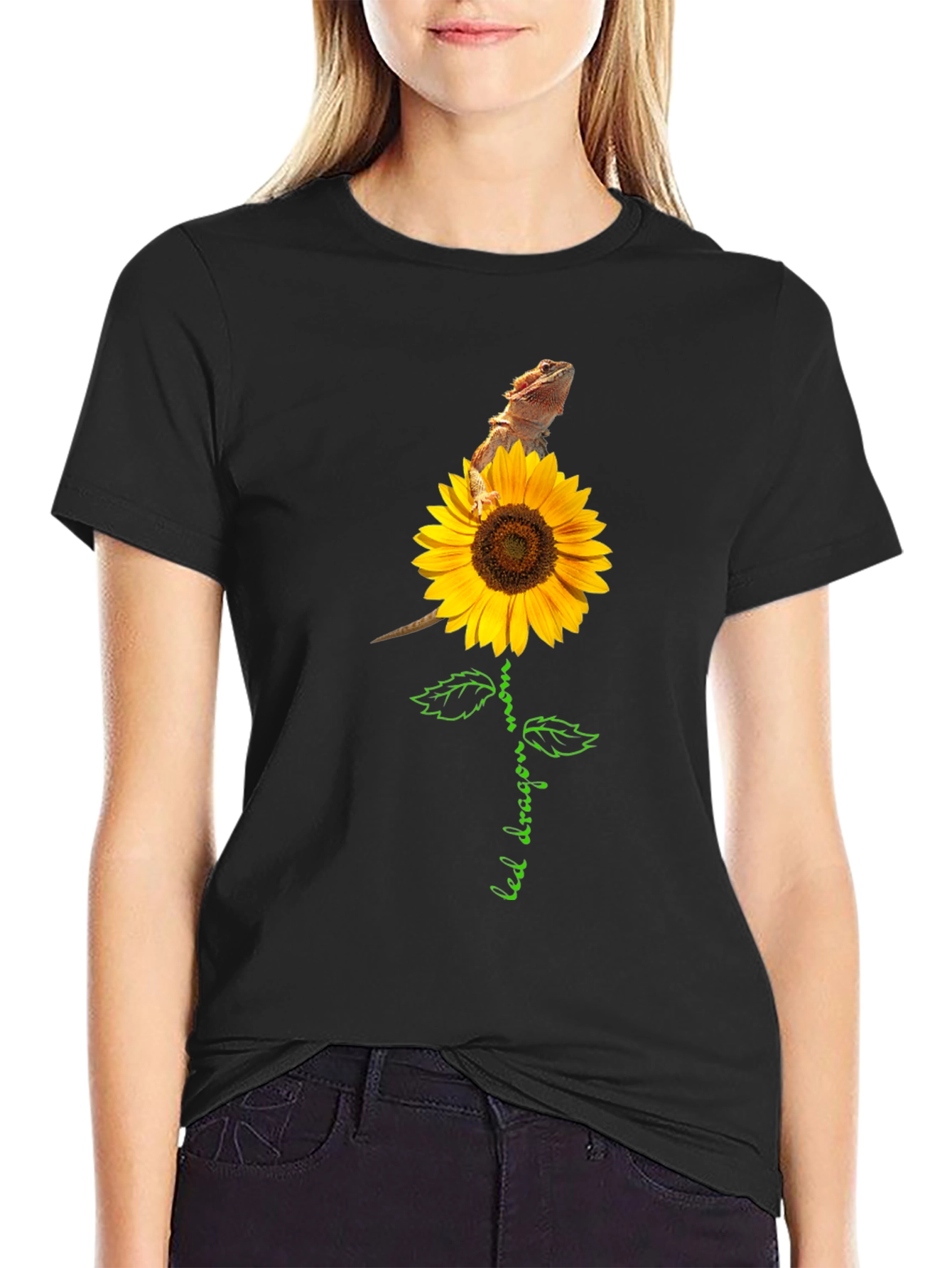 Black Bearded Dragon Sunflower Graphic Tee view 2