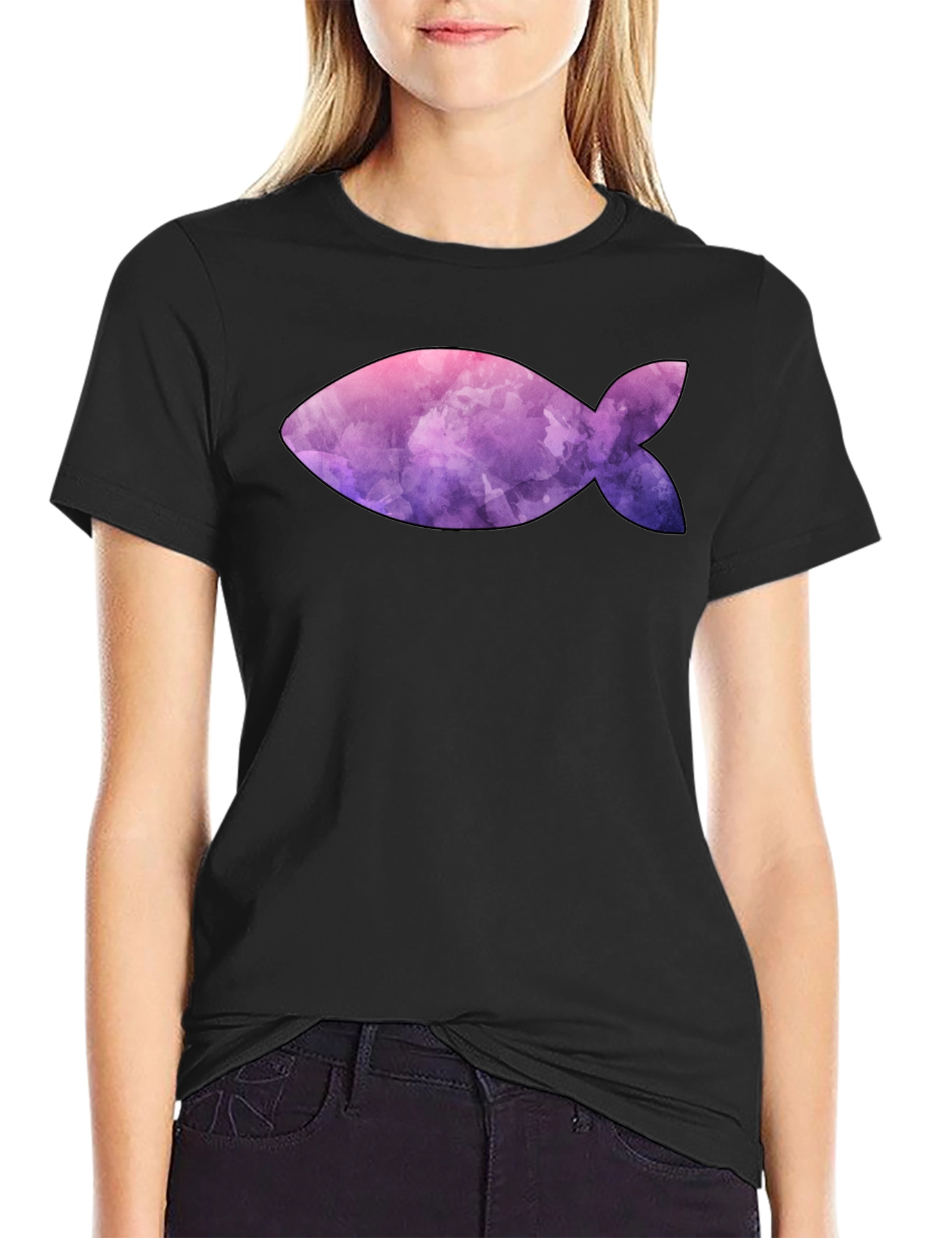 Black Fish Graphic Tee - Artistic Print Black Shirt view 2