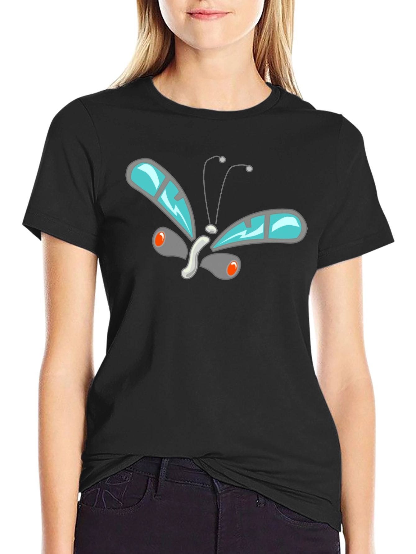 Black Cool Butterfly Graphic Black T-Shirt view 2