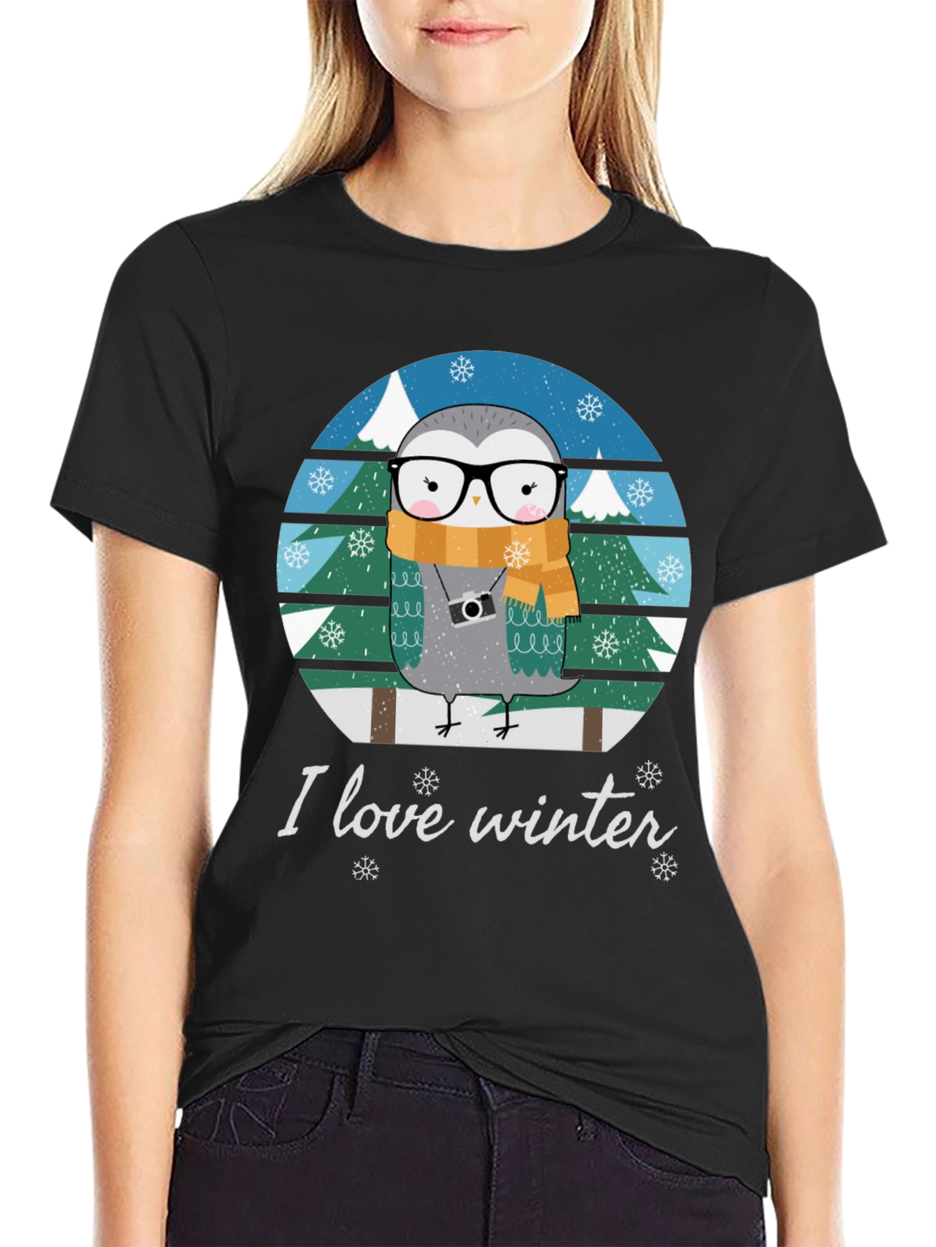 Black I Love Winter Owl T-Shirt view 2