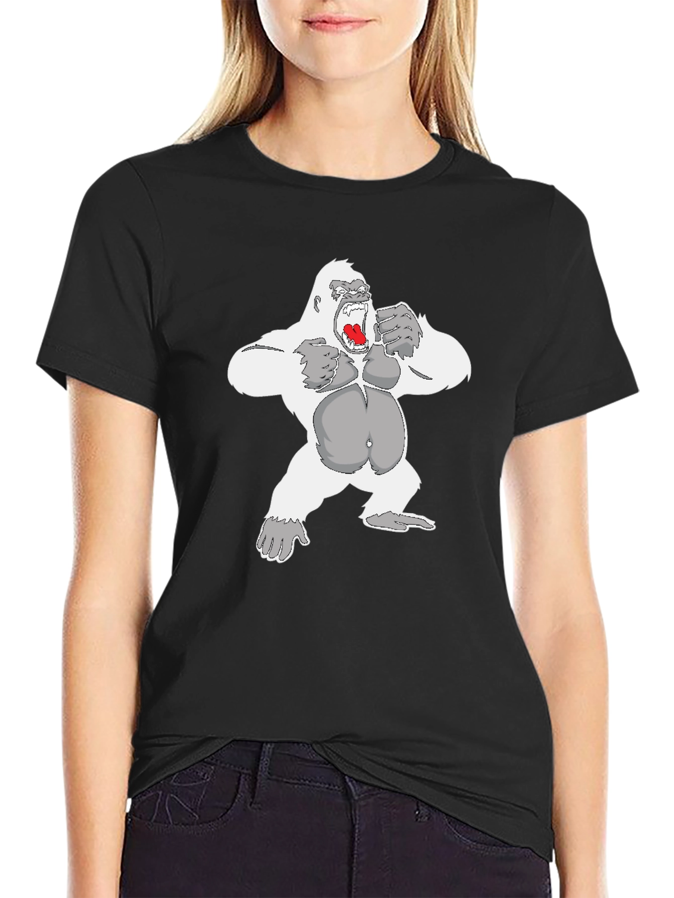 Black Gorilla Graphic Tee - Black Cotton Casual Wear view 2