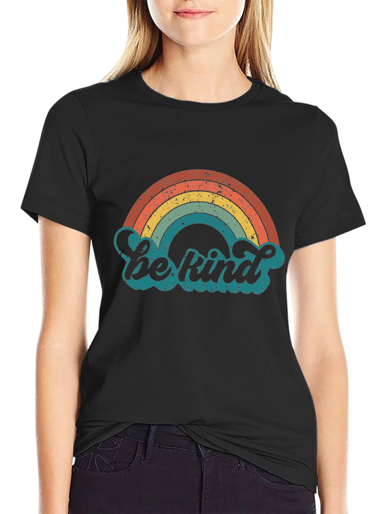 Black Retro Rainbow 'Be Kind' Graphic Tee view 2