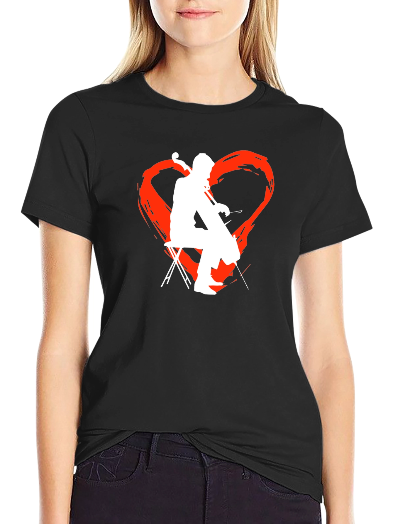 Black Cello Heart T-Shirt - Music Lover Tee view 2