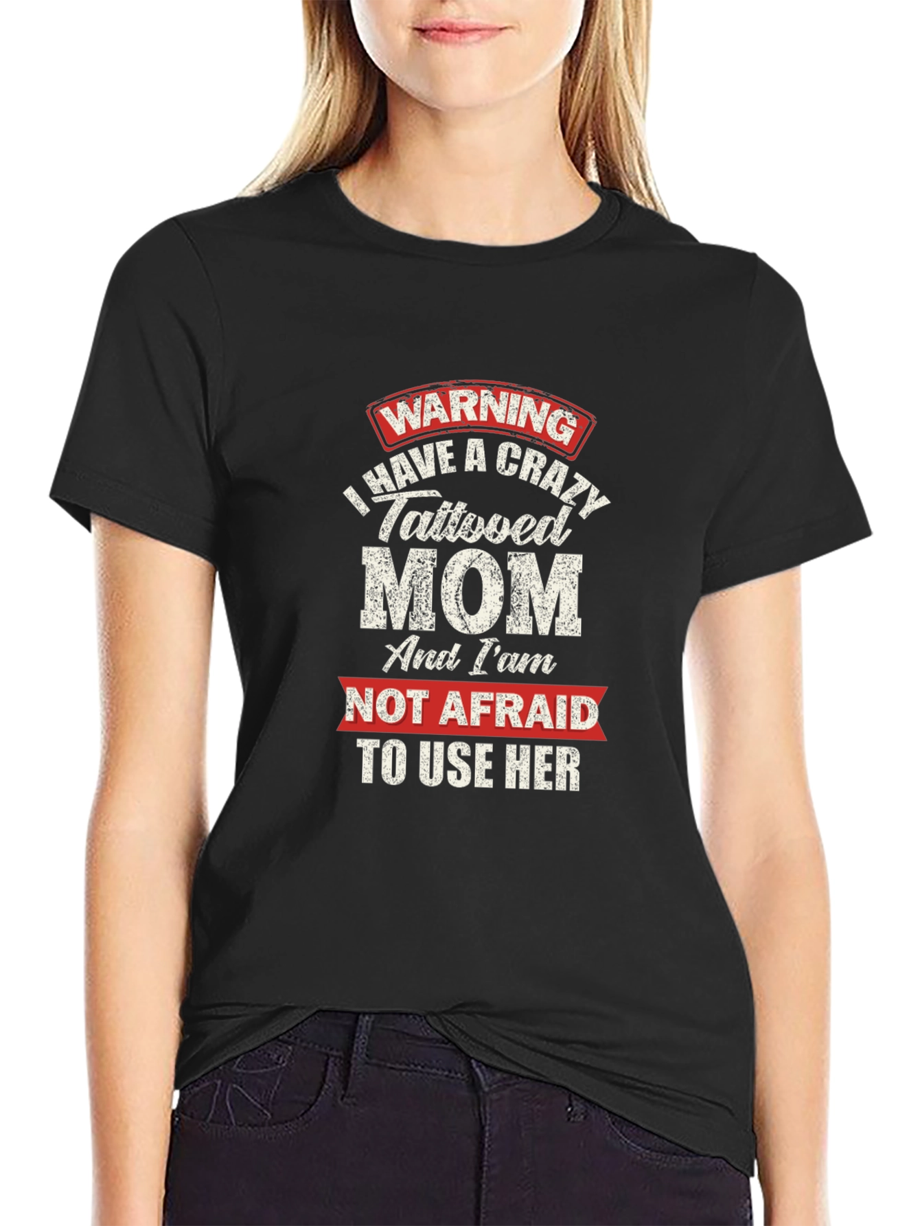 Black Crazy Tattooed Mom Graphic Tee - Novelty Gift T-Shirt view 2