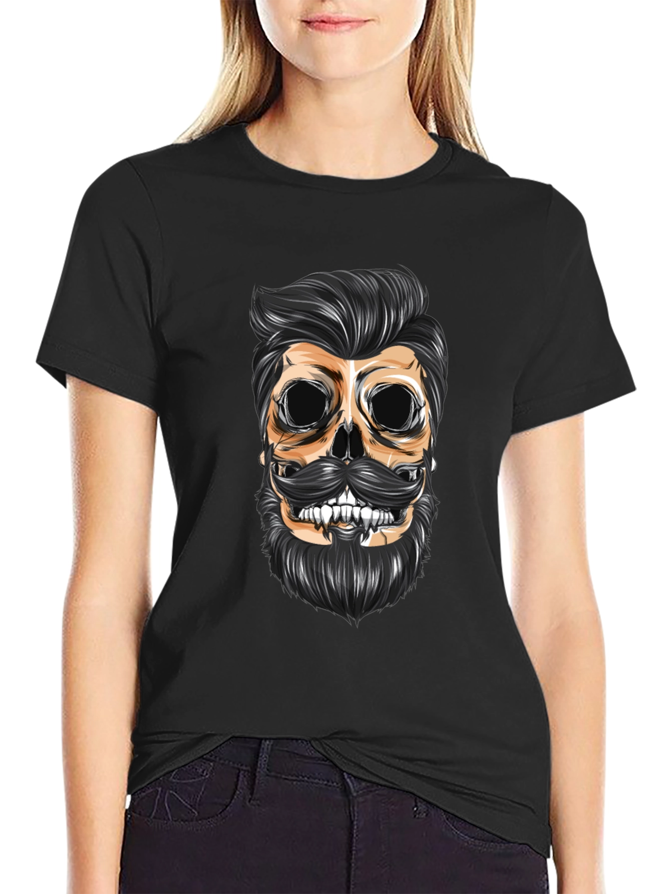 Skull Barber Graphic T-Shirt - Men's Black Crew Neck Tee - 2
