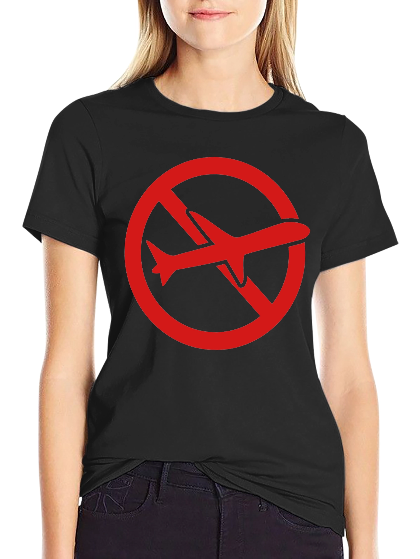 Black No Flights Graphic Tee - Black Cotton T-Shirt view 2