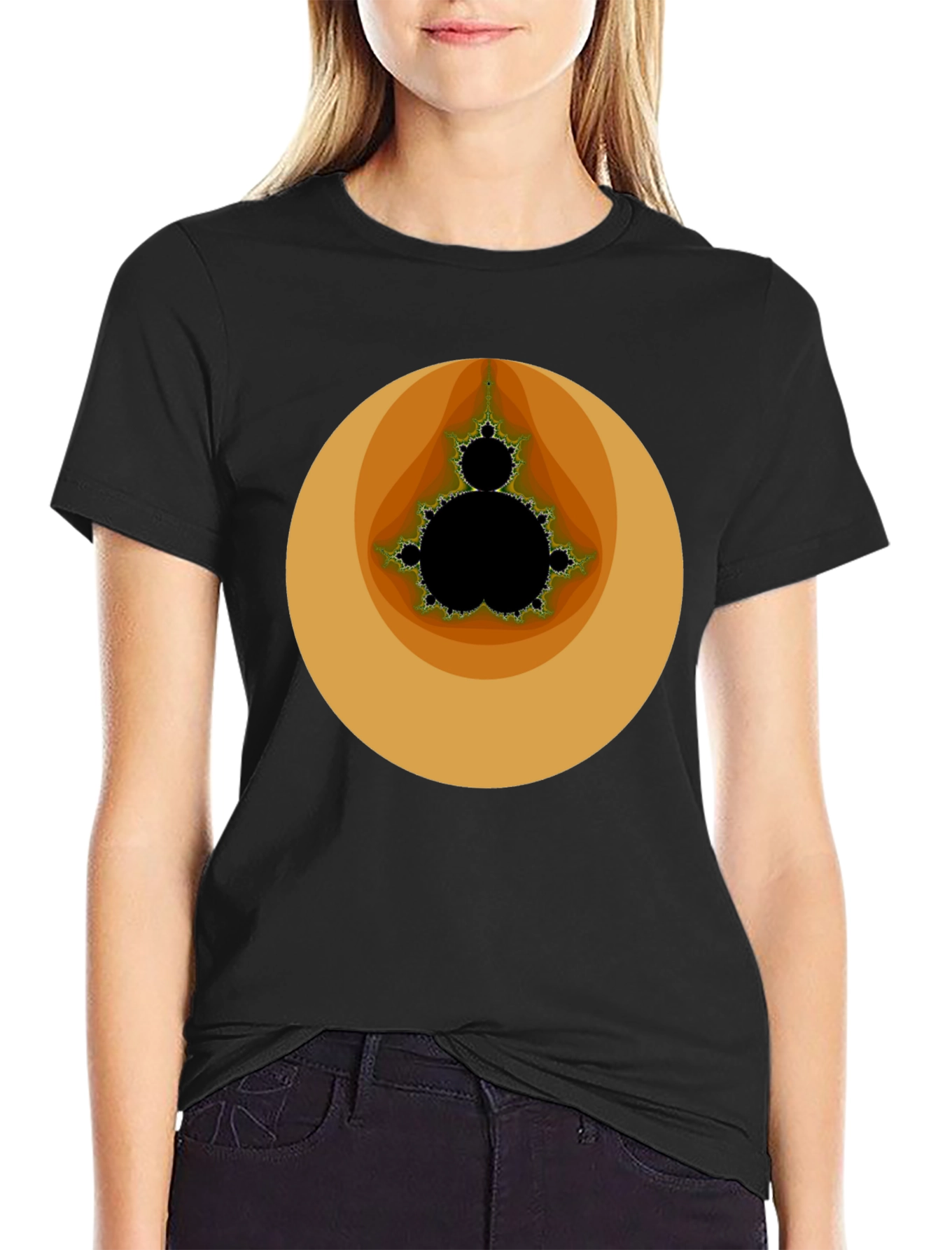 Black Mandelbrot Set Graphic Tee - Black Cotton T-Shirt view 2
