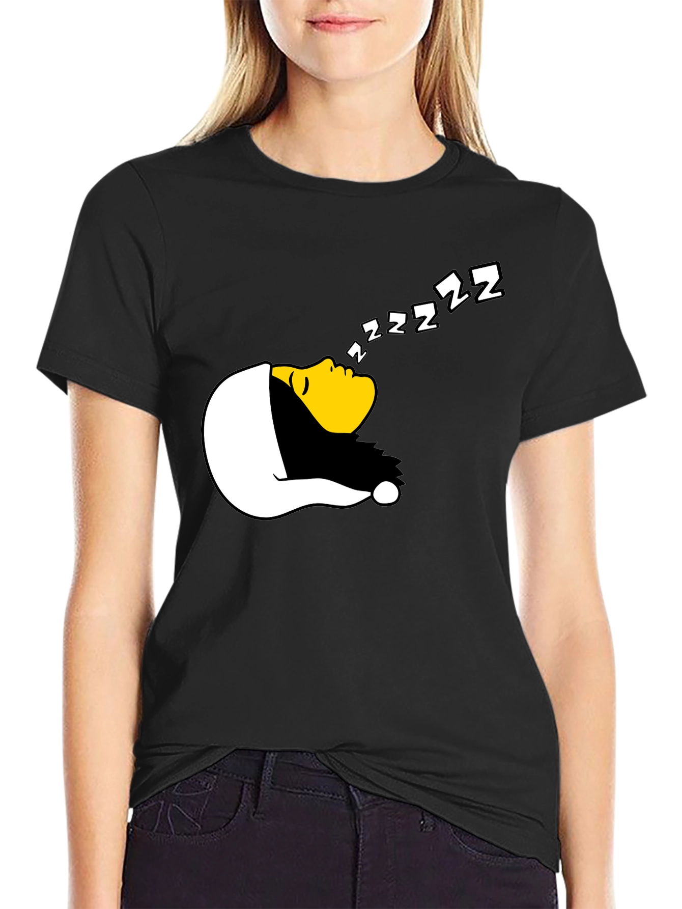 Black Funny Sleeping Graphic T-Shirt - Black view 2