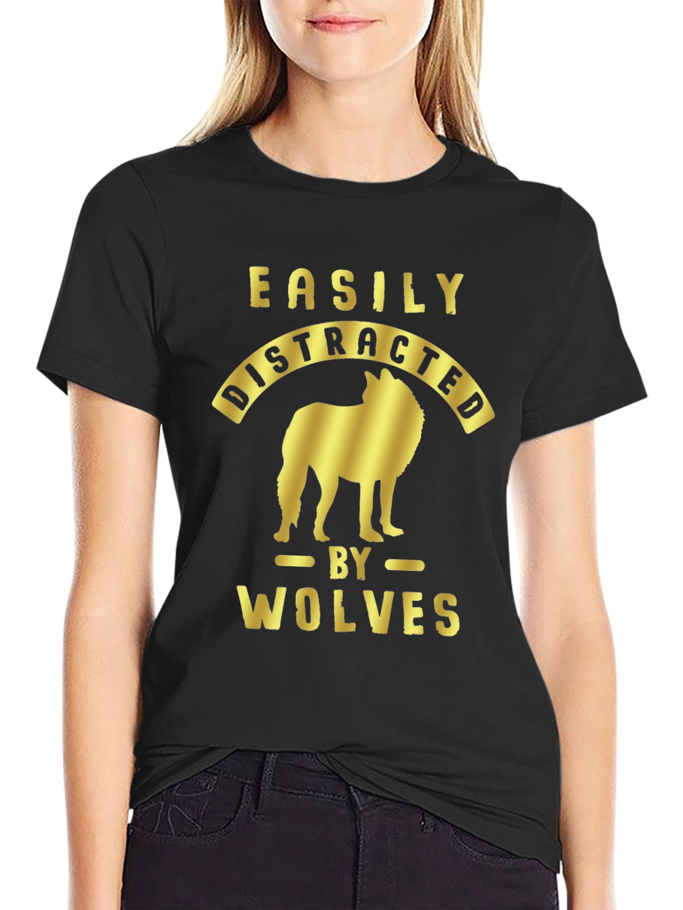 Black Easily Distracted by Wolves Graphic Tee view 2