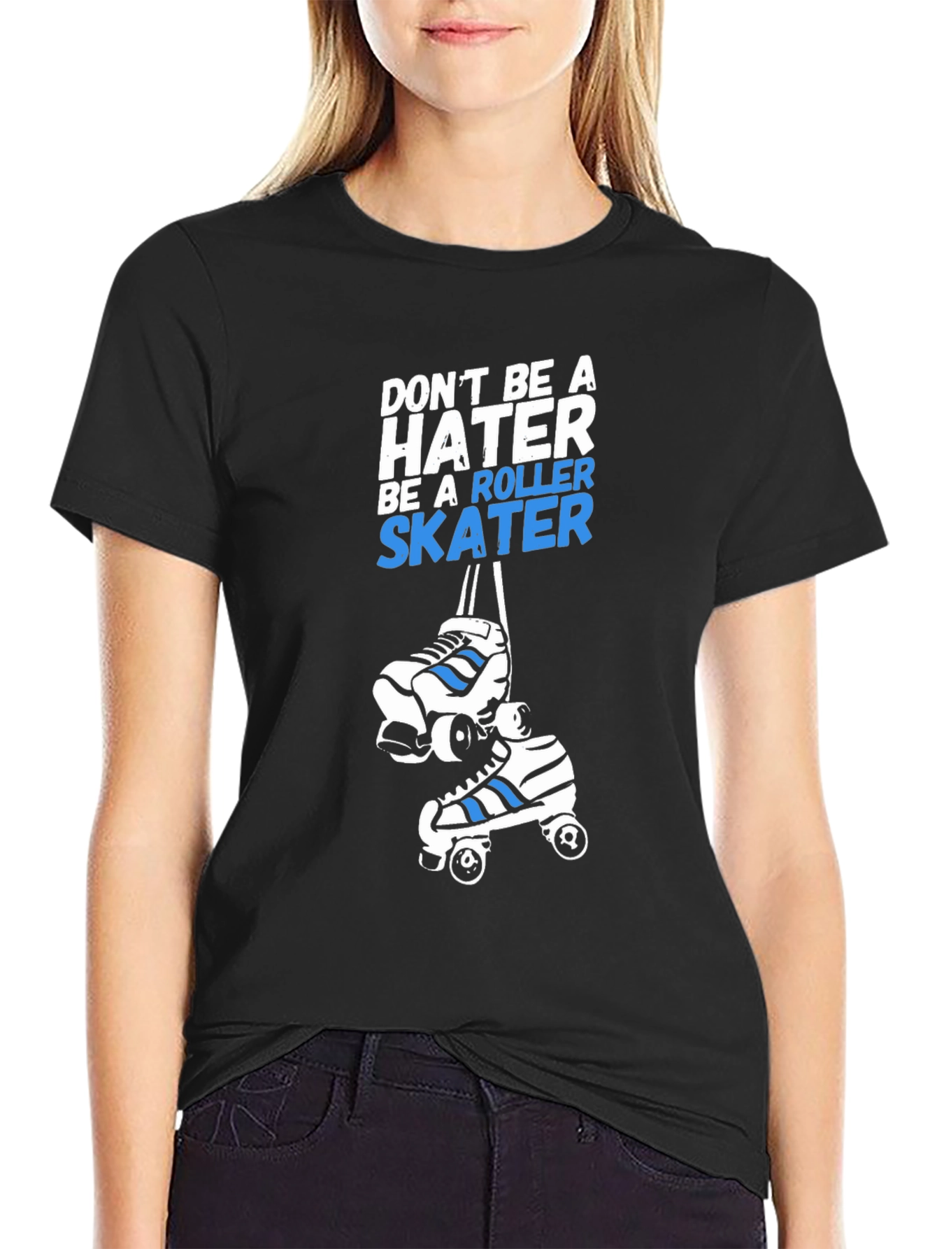 Black Roller Skater T-Shirt - Don't Be A Hater Tee view 2