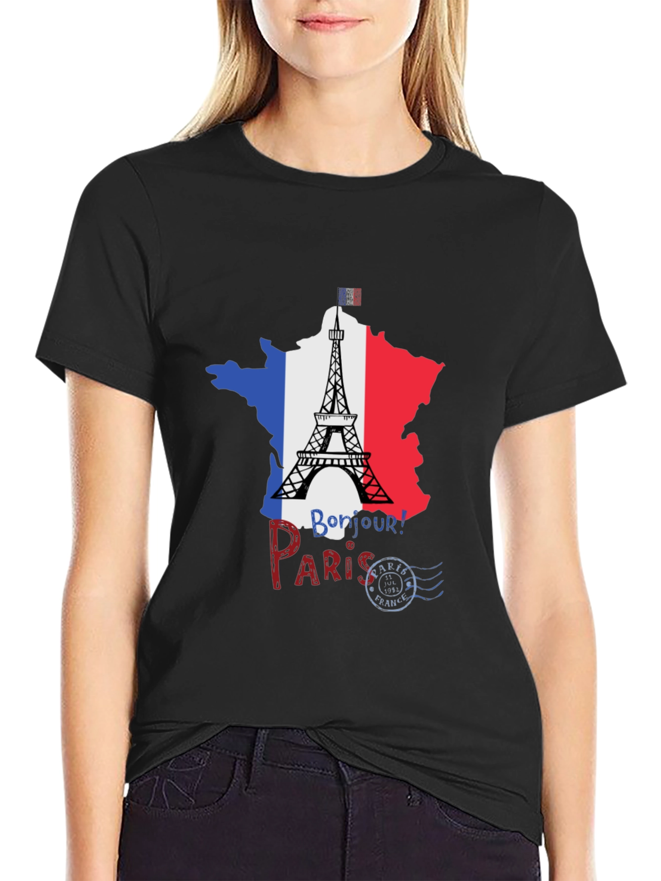 Paris France Eiffel Tower Black T-Shirt - 2