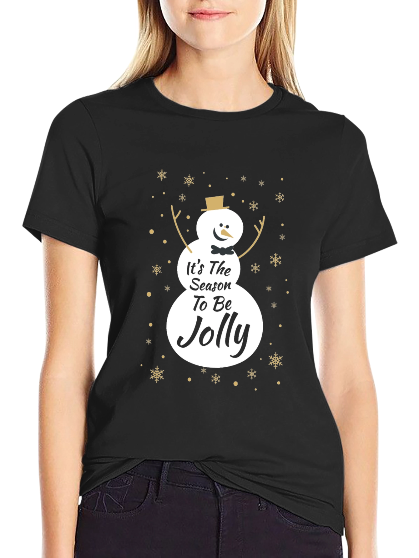 Black Festive Snowman Season T-Shirt view 2