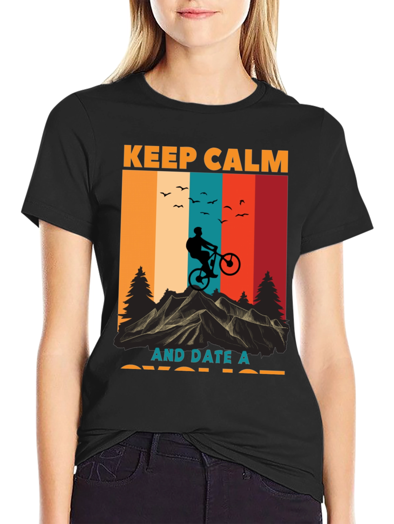 Black Keep Calm Date Cyclist T-Shirt - Mountain Bike Design view 2