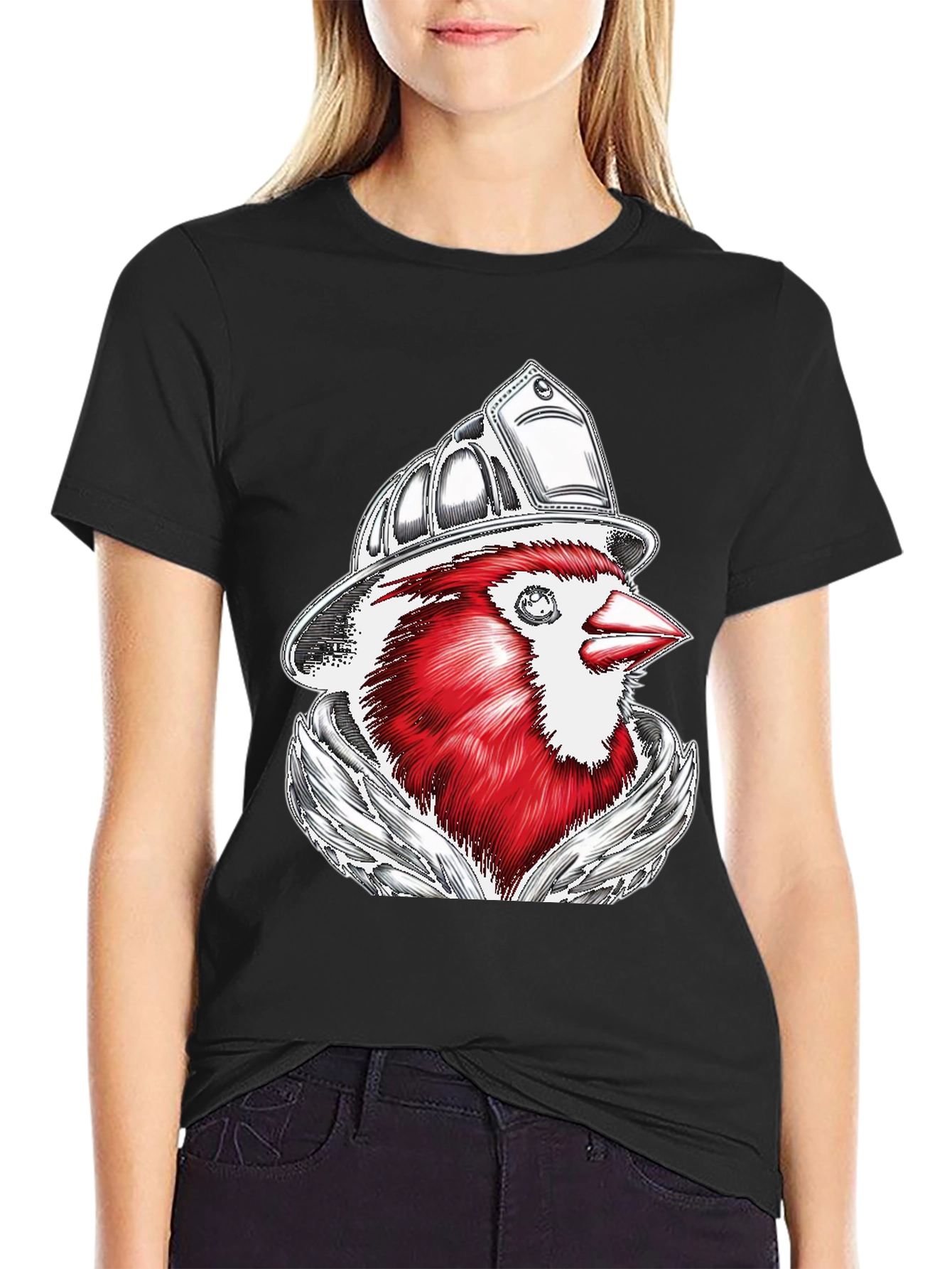 Black Cardinal Firefighter Graphic T-Shirt view 2