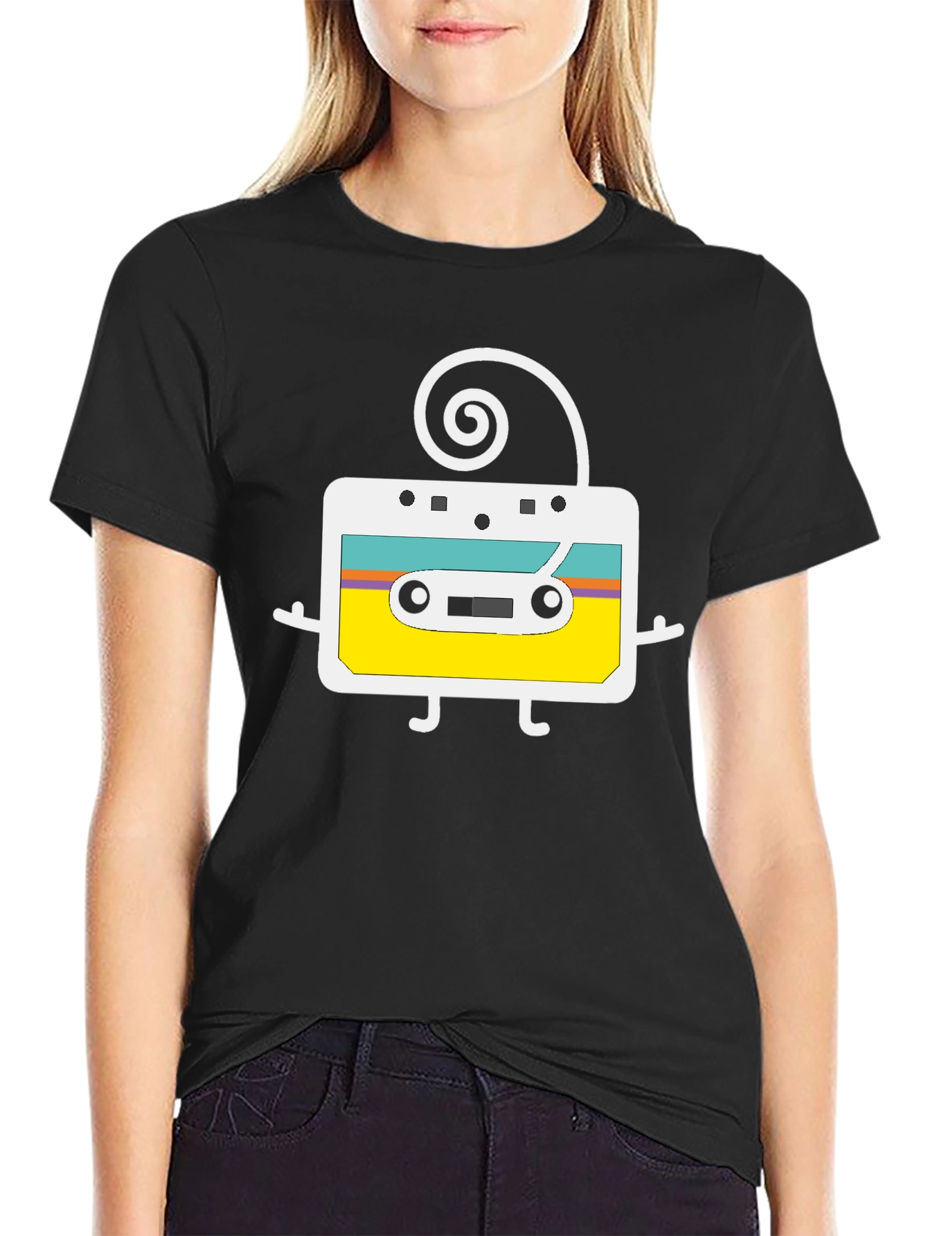 Black Retro Cassette Tape Graphic T-Shirt view 2