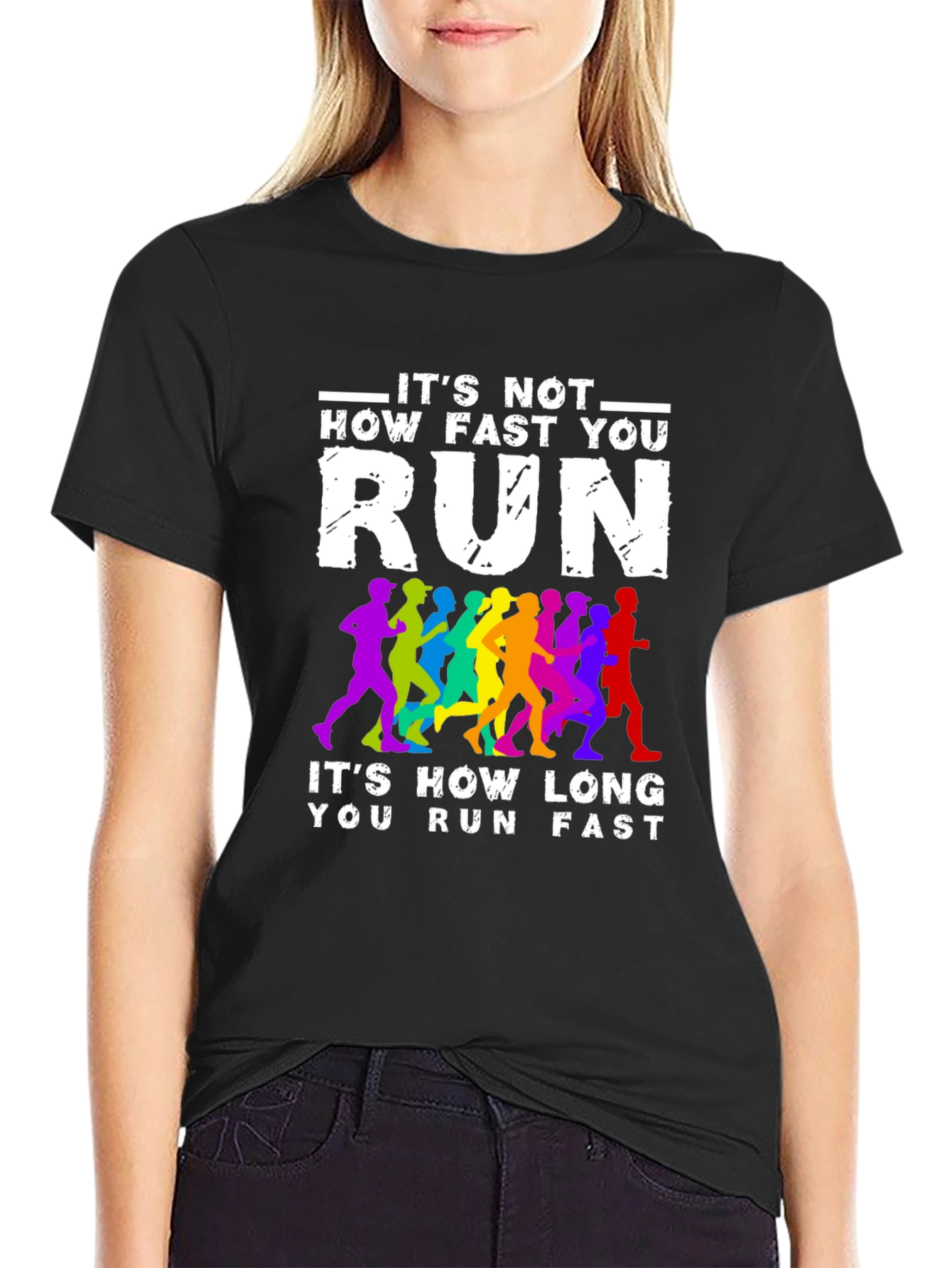 Black Running T-Shirt: It's Not How Fast You Run view 2