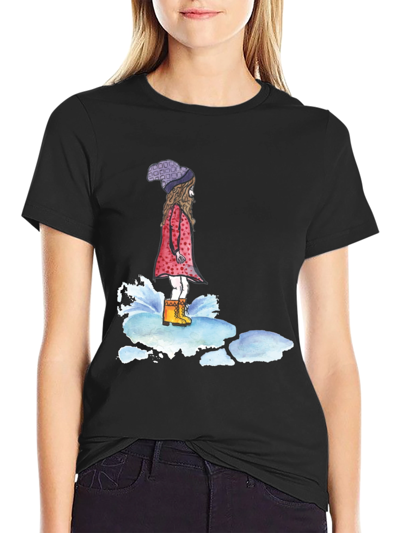 Black Whimsical Girl Black T-Shirt view 2