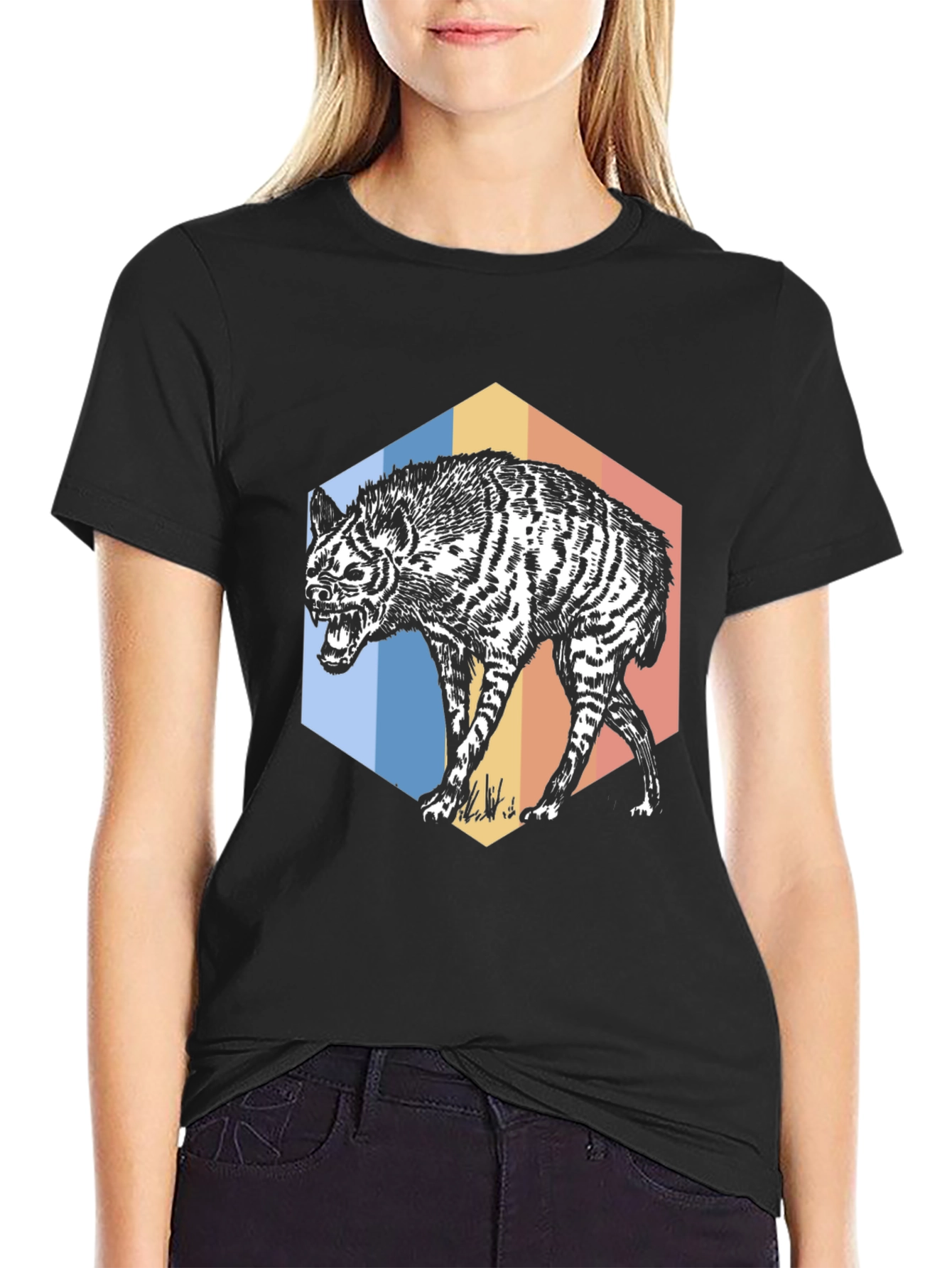Black Hyena Hex T-Shirt - Retro Animal Graphic Tee view 2